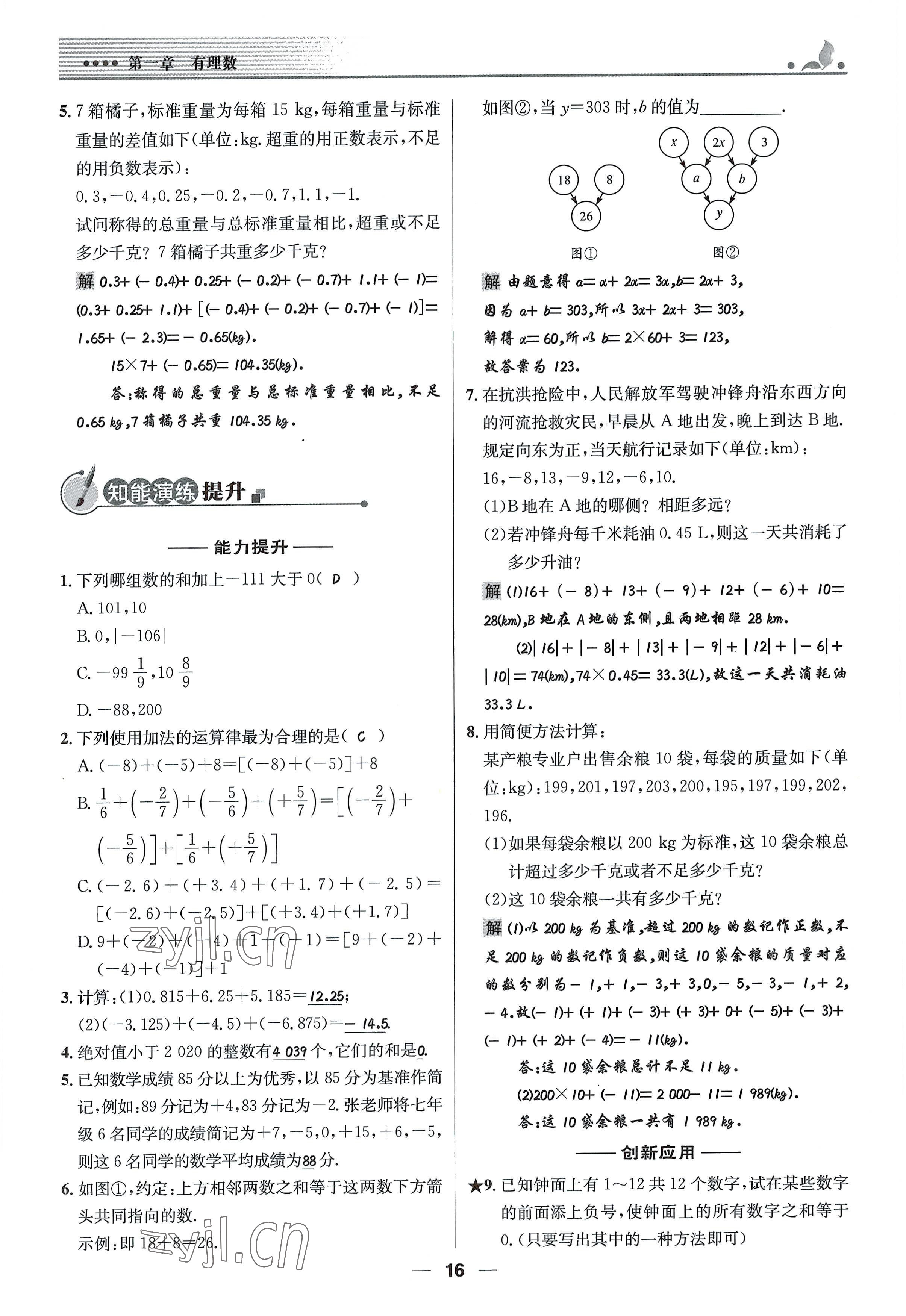 2022年同步测控优化设计七年级数学上册人教版精编版 参考答案第16页