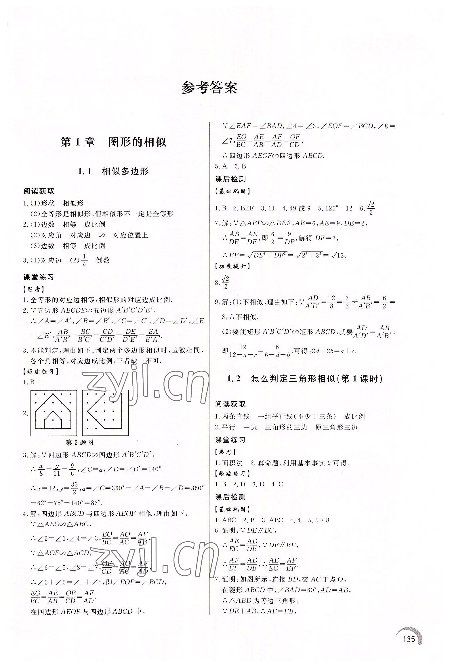 2022年同步练习册泰山出版社九年级数学上册青岛版 第1页