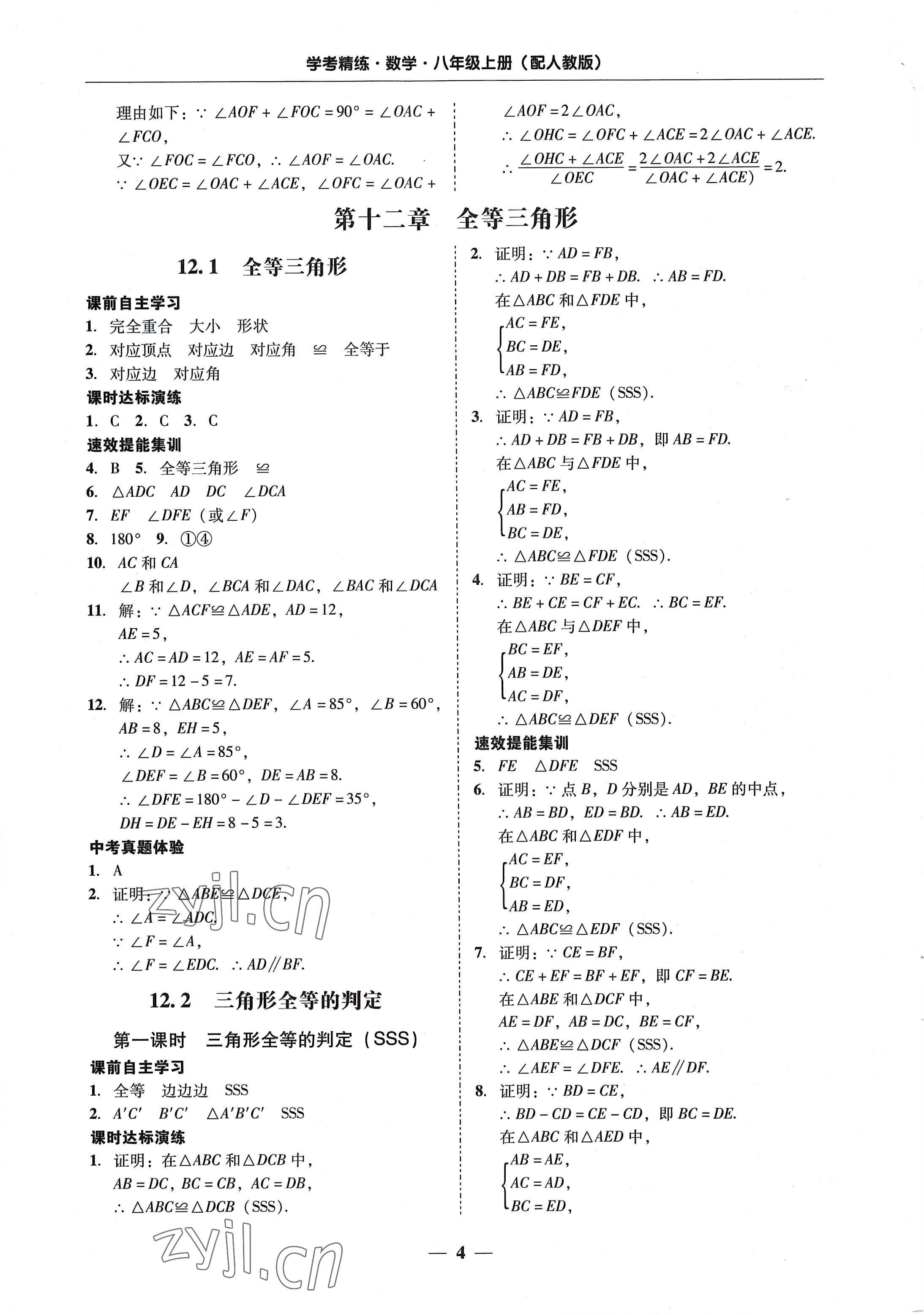 2022年南粤学典学考精练八年级数学上册人教版 第4页