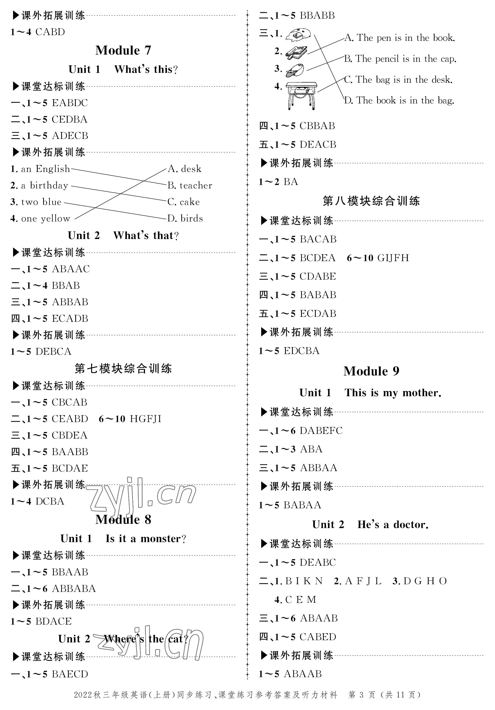 2022年創(chuàng)新作業(yè)同步練習(xí)三年級英語上冊外研版 參考答案第3頁