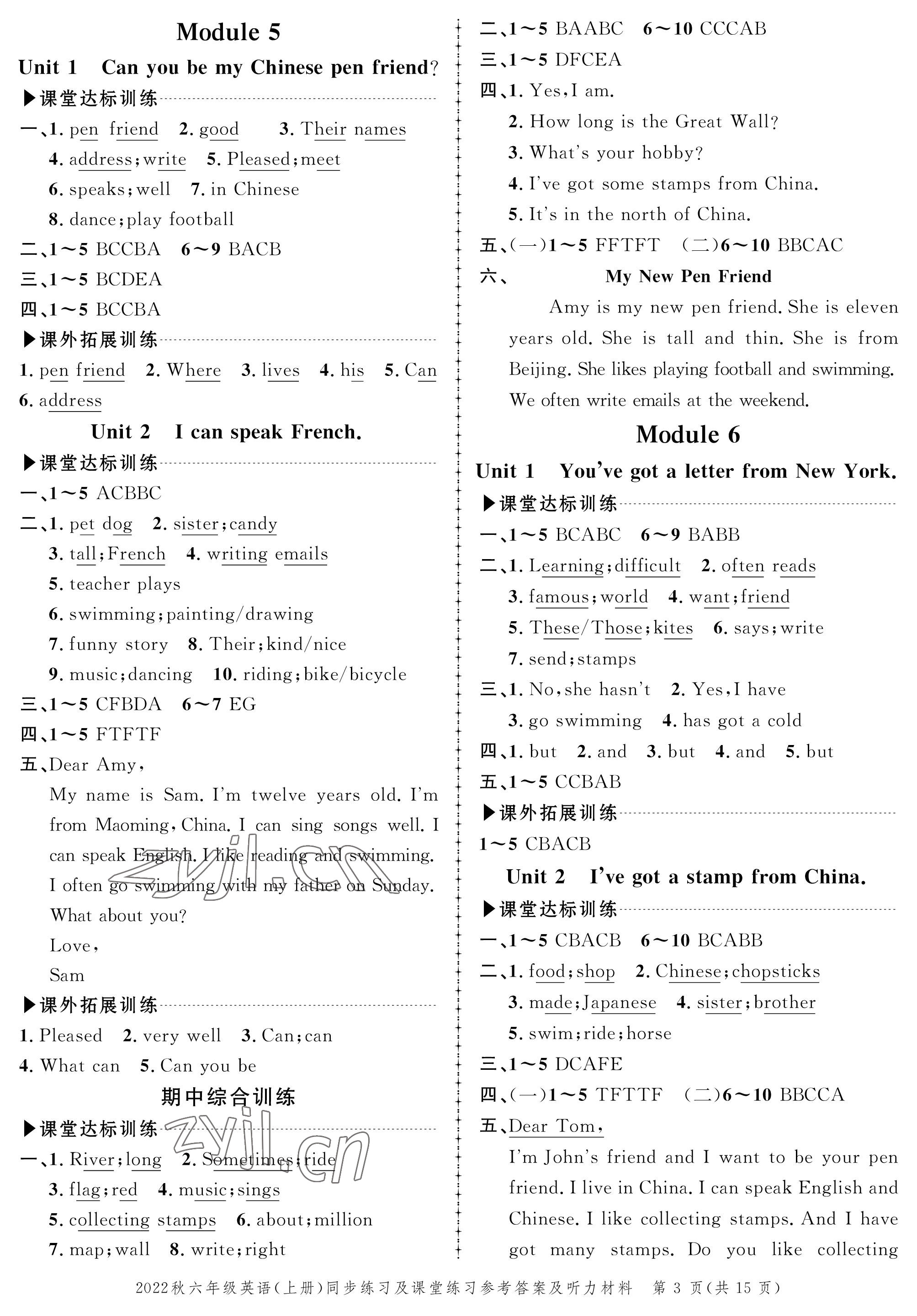 2022年創(chuàng)新作業(yè)同步練習(xí)六年級英語上冊外研版 參考答案第3頁