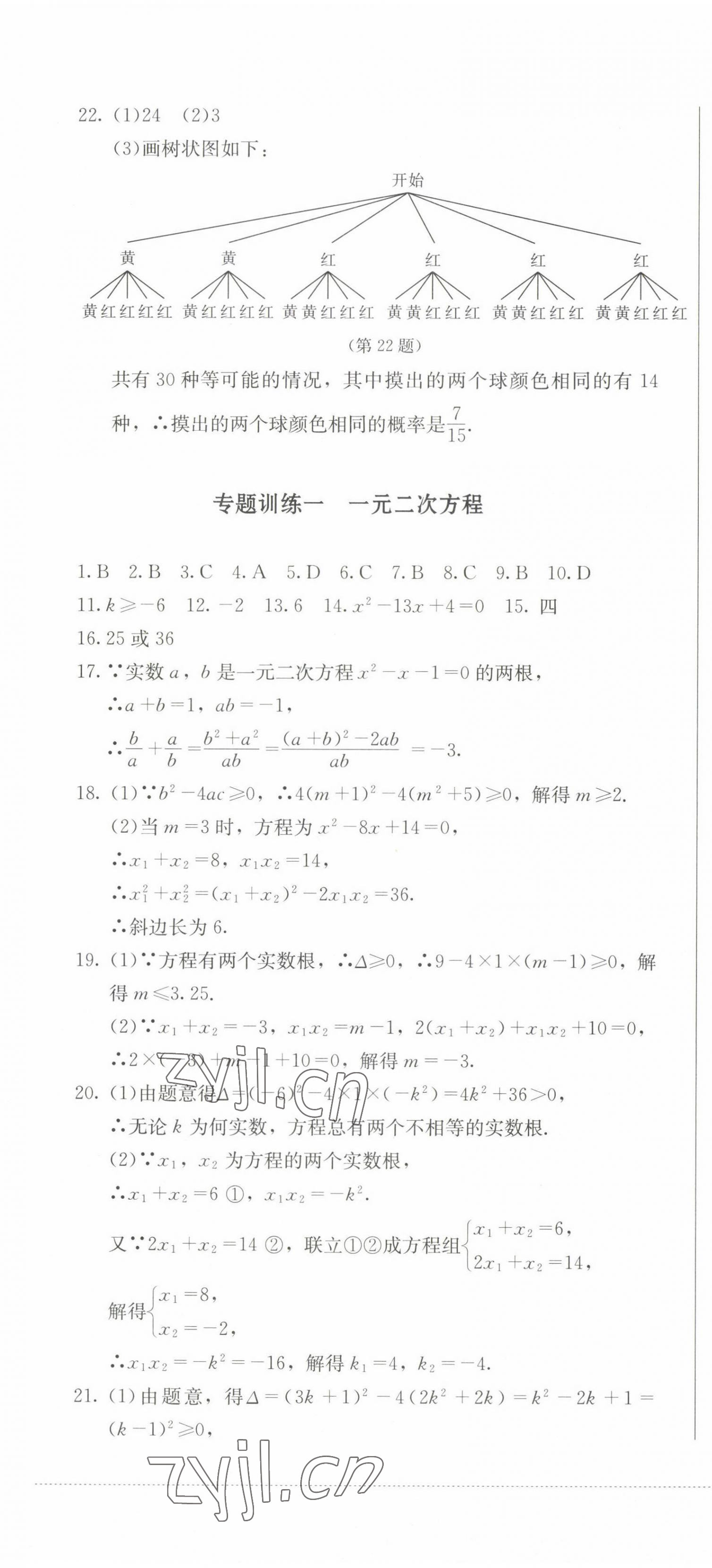 2022年學情點評四川教育出版社九年級數(shù)學上冊人教版 參考答案第13頁