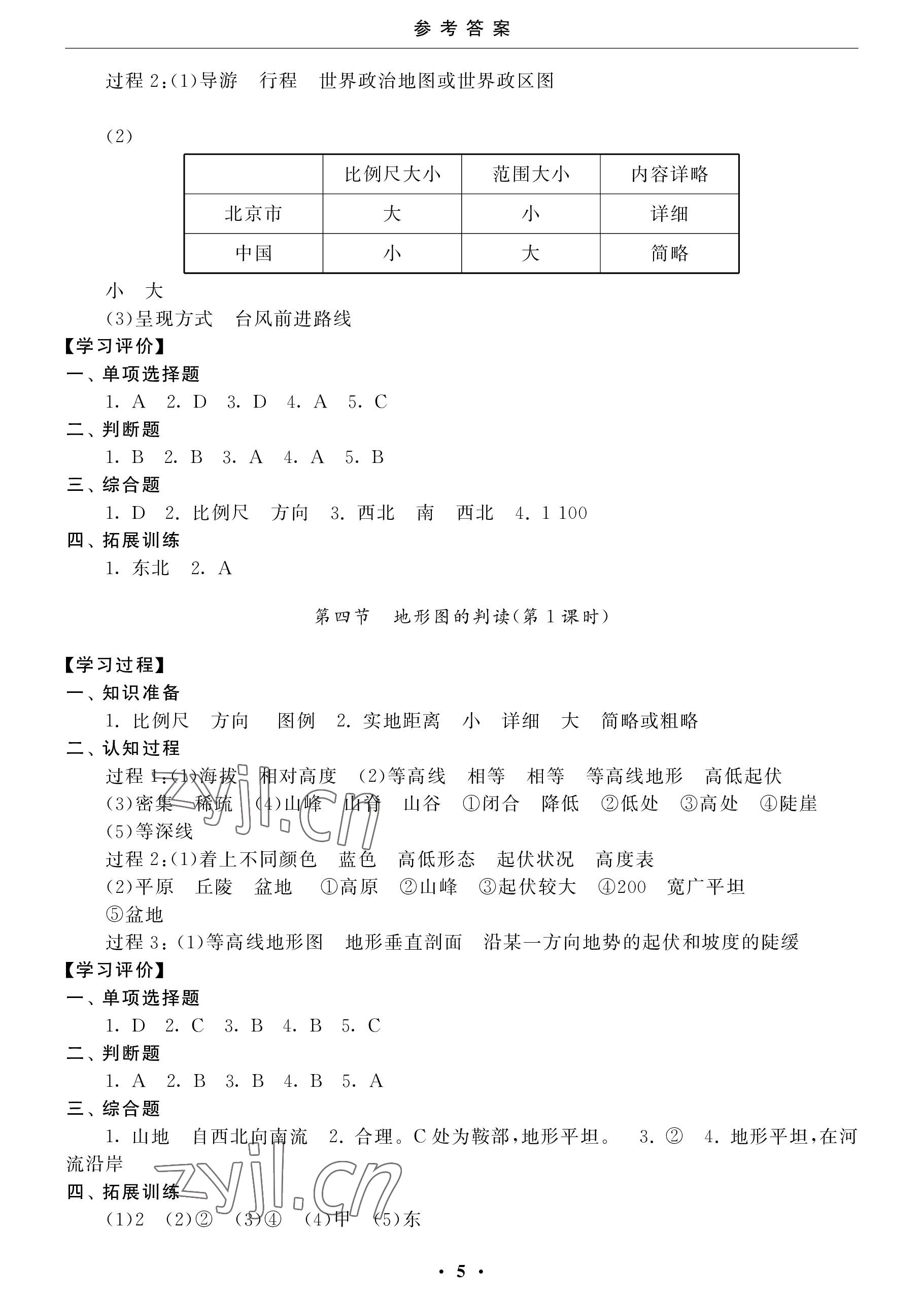 2022年初中學(xué)練案七年級地理上冊人教版 參考答案第5頁