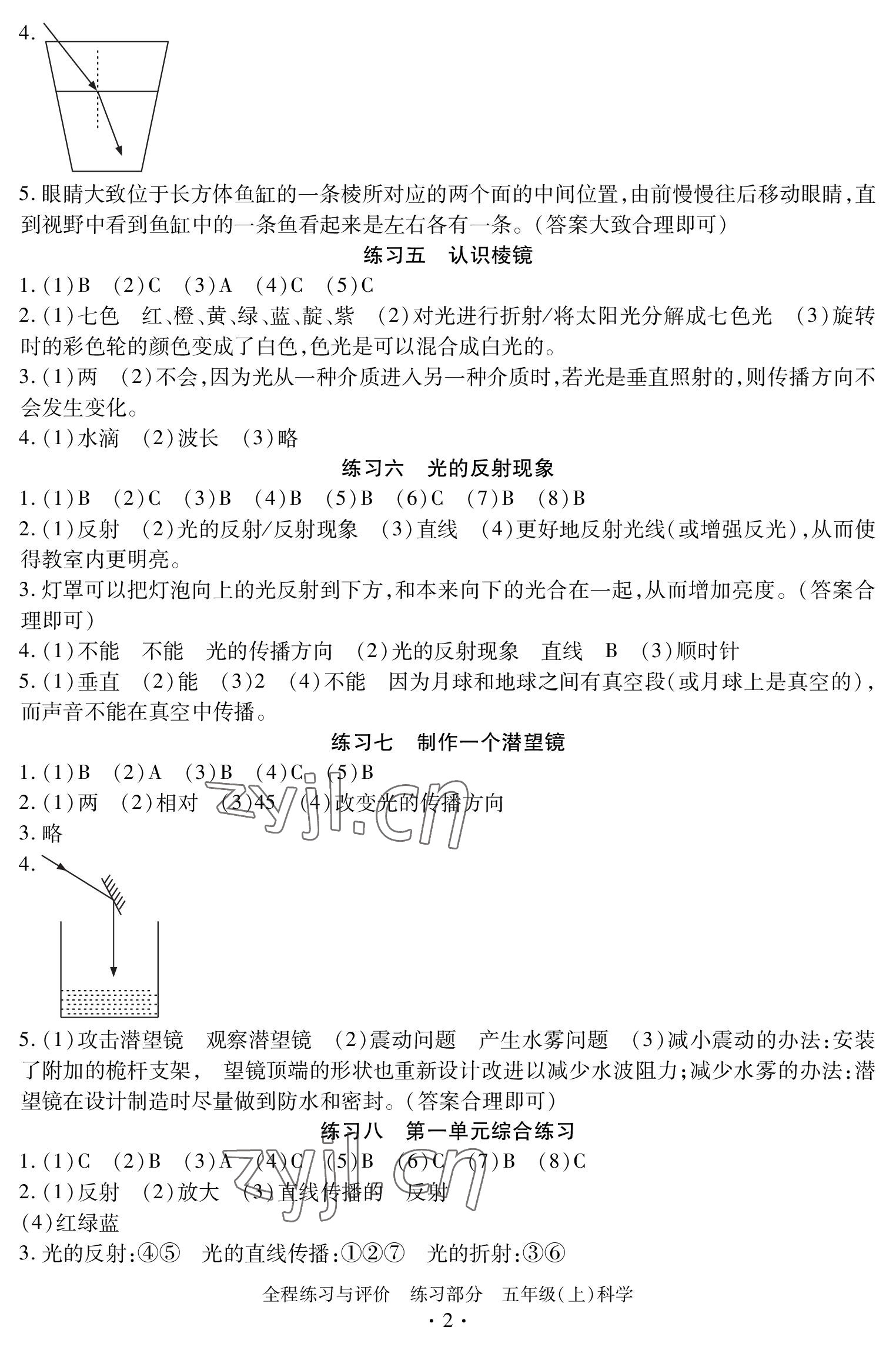 2022年全程練習(xí)與評價五年級科學(xué)上冊教科版 參考答案第2頁