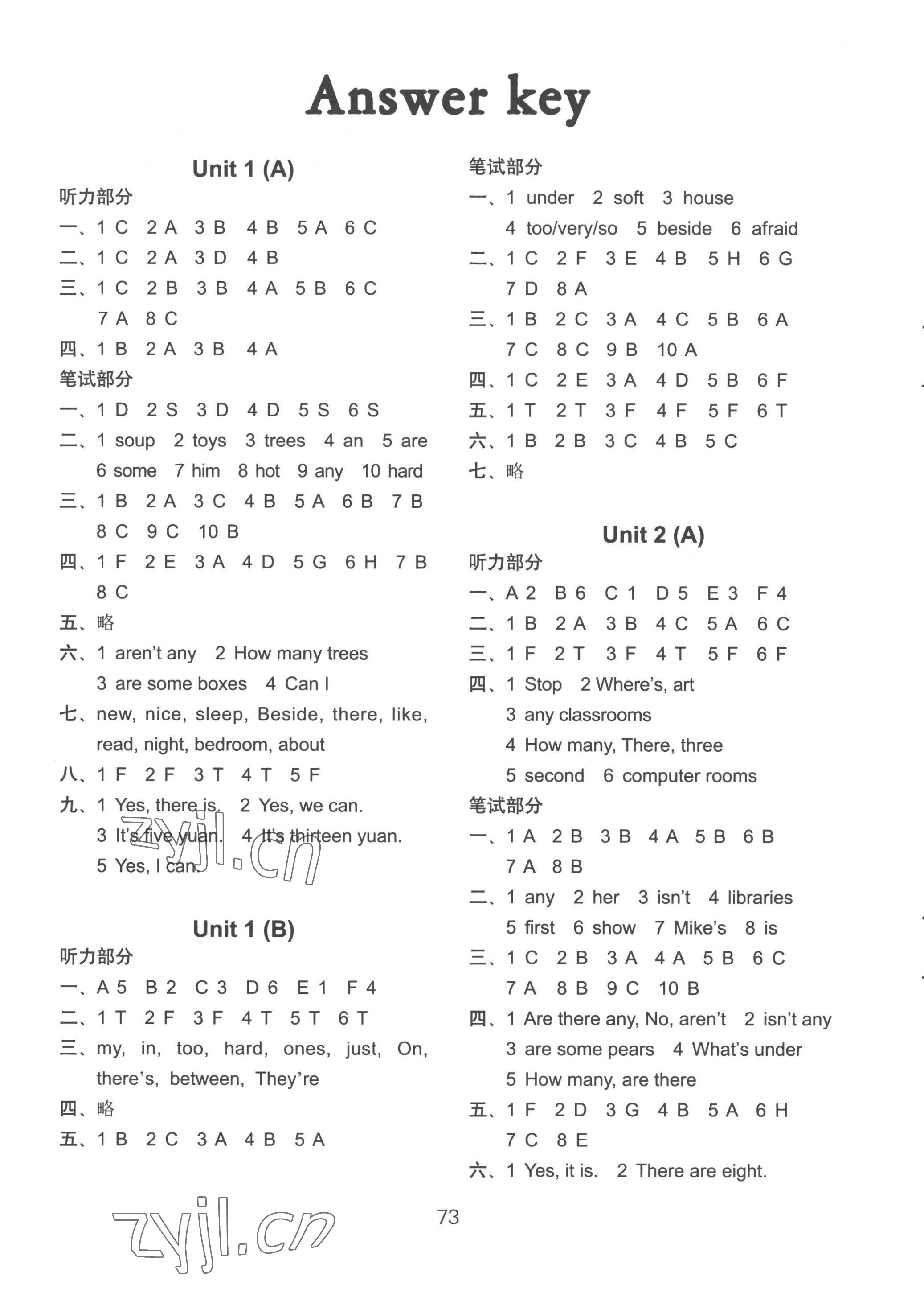 2022年课课练小学英语AB卷五年级上册译林版 参考答案第1页