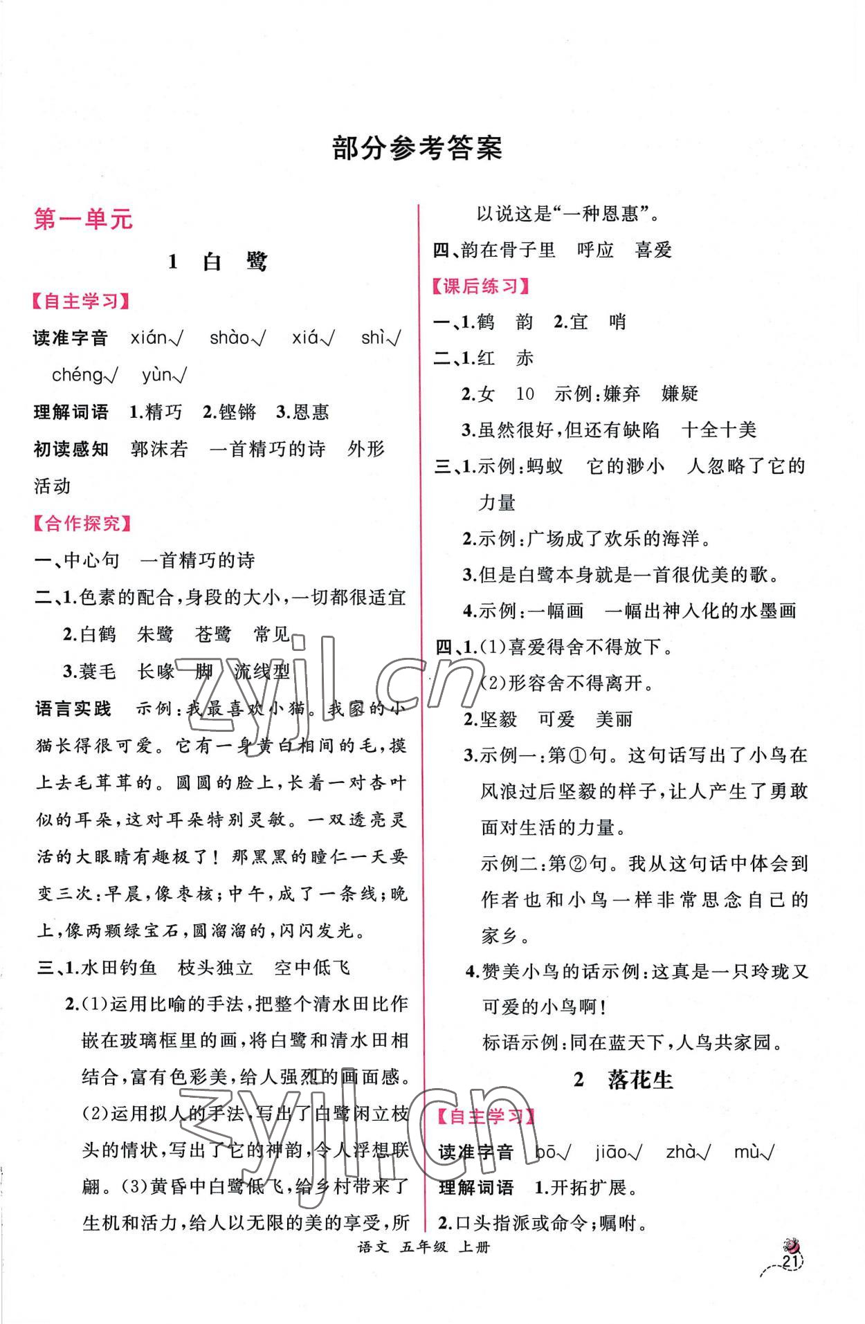 2022年同步導(dǎo)學(xué)案課時練五年級語文上冊人教版 第1頁