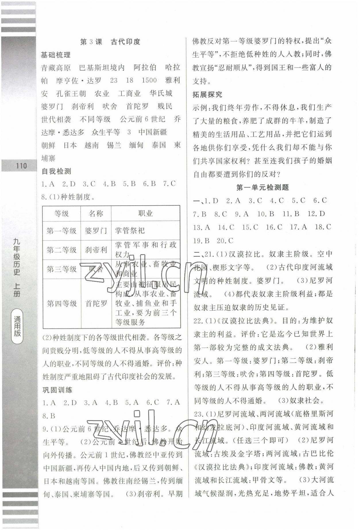 2022年课堂达标测试九年级历史上册人教版 参考答案第2页