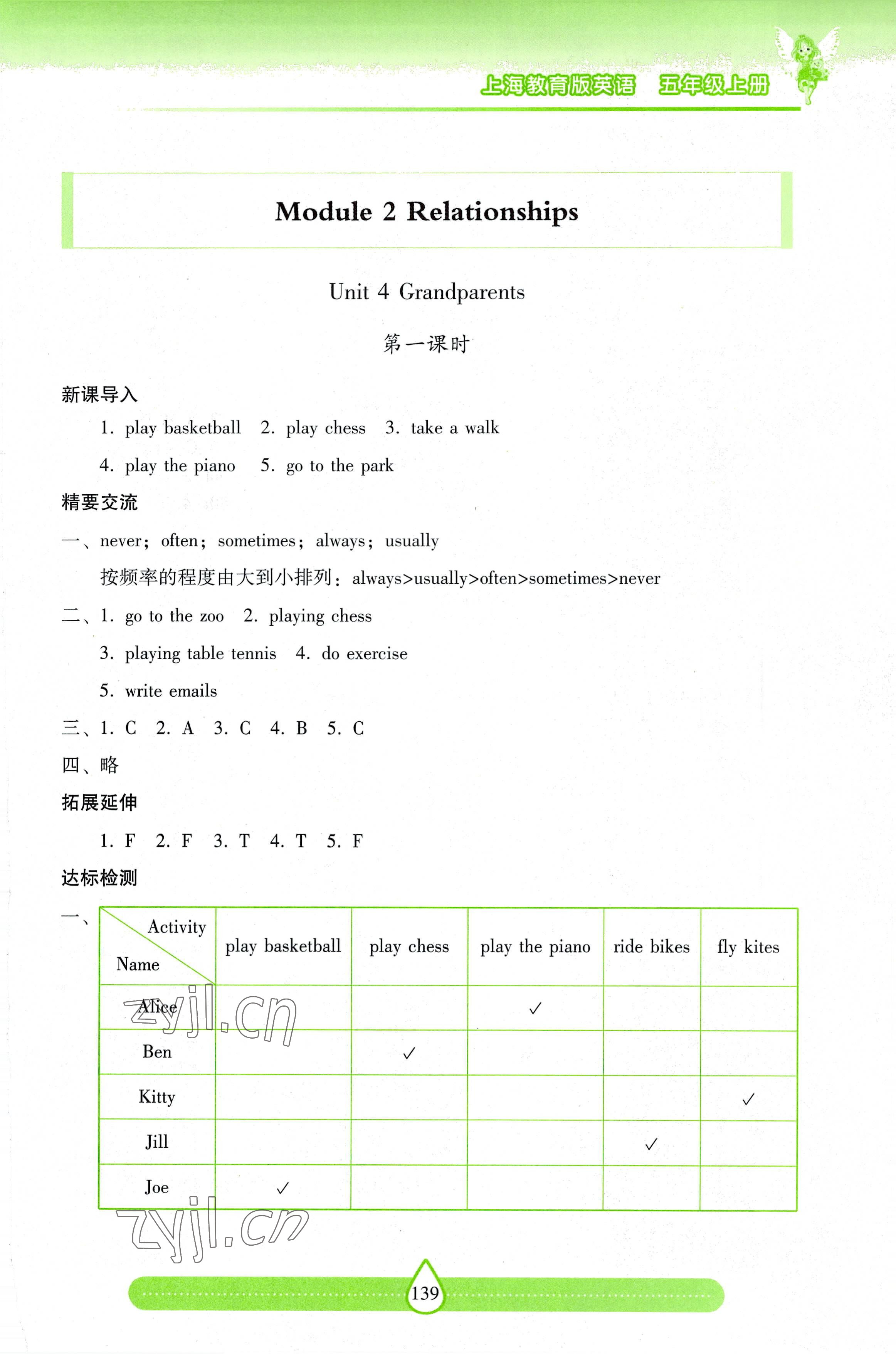 2022年新課標兩導兩練高效學案五年級英語上冊滬教版 參考答案第6頁