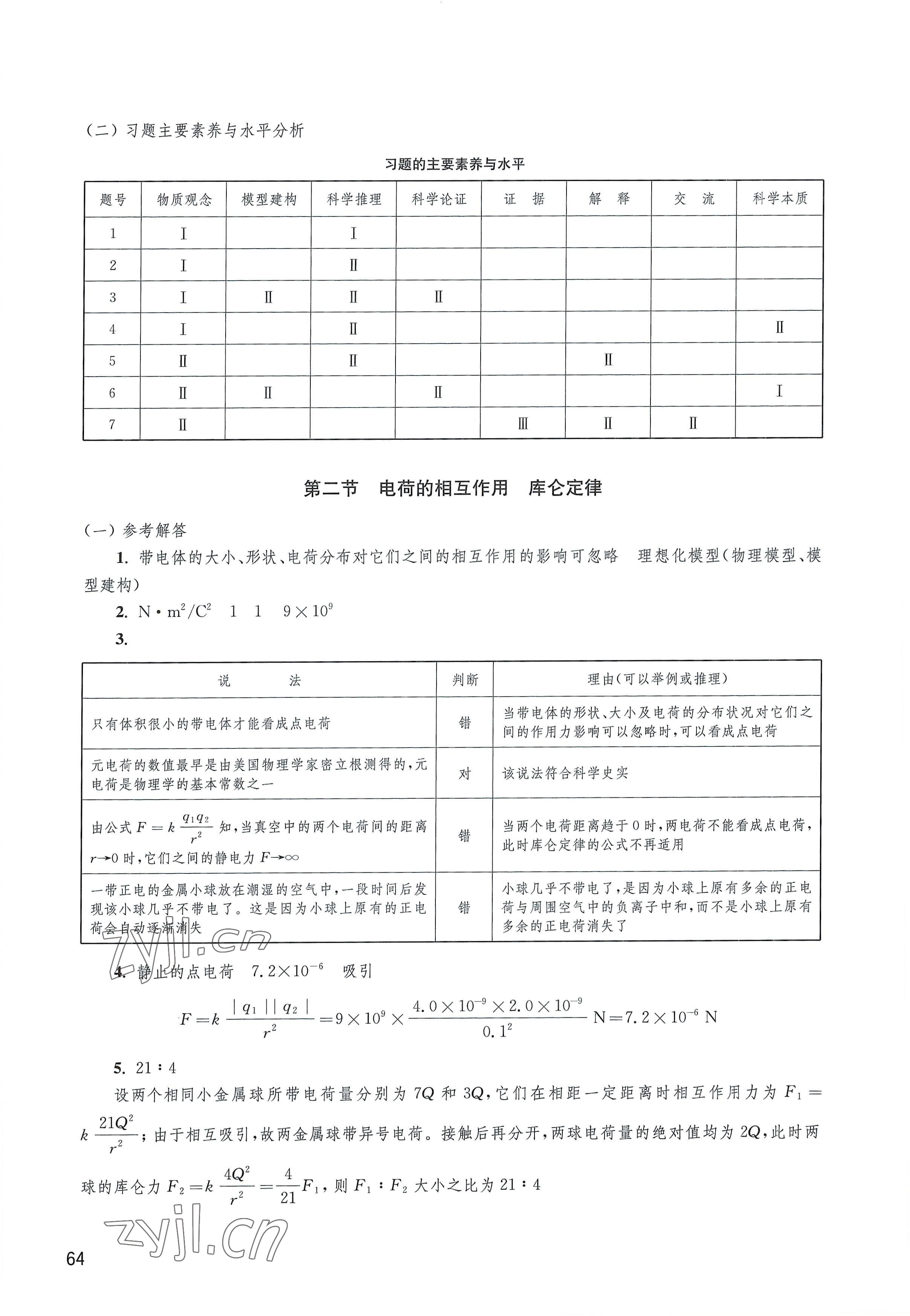 2022年練習(xí)部分高中物理必修第三冊(cè)滬科版 參考答案第2頁(yè)