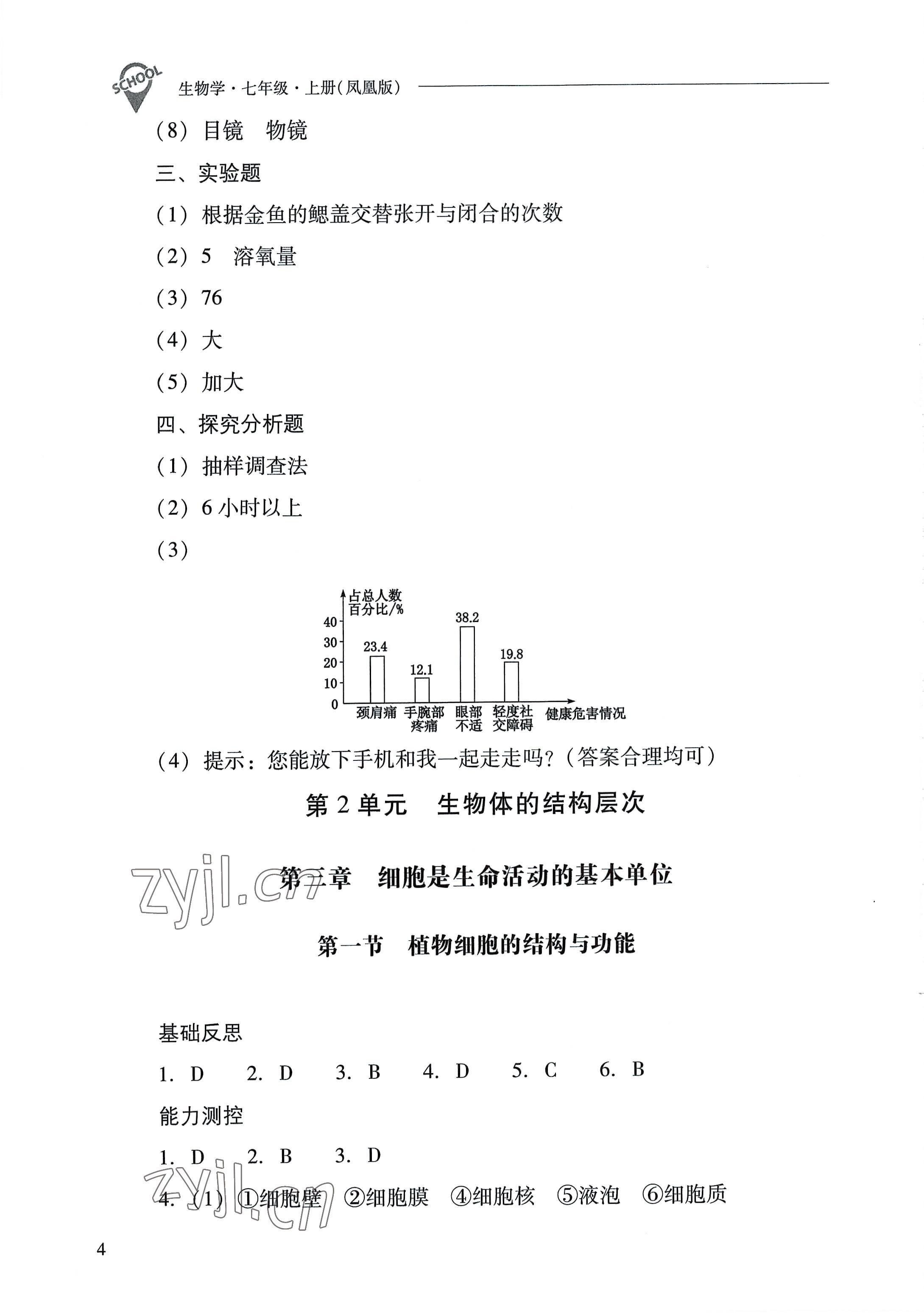 2022年新課程問題解決導學方案七年級生物上冊蘇教版 參考答案第4頁