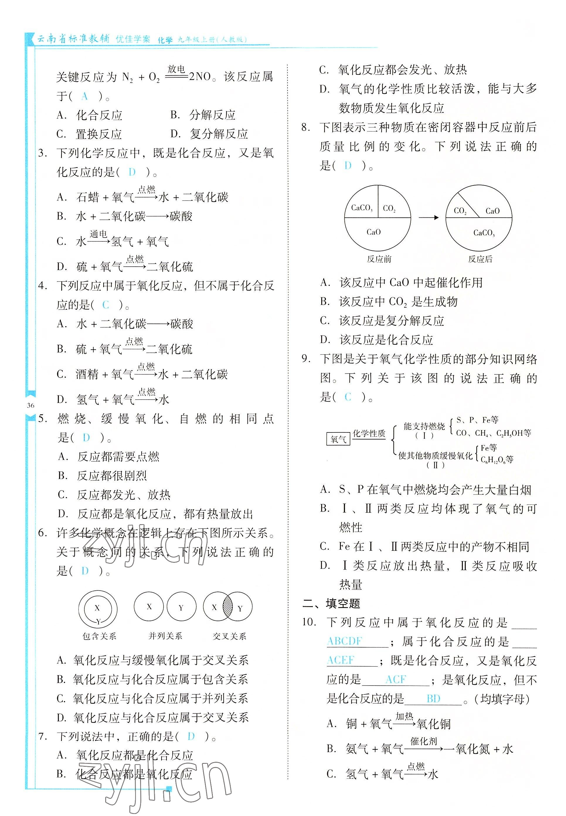 2022年云南省標準教輔優(yōu)佳學案九年級化學上冊人教版 參考答案第36頁