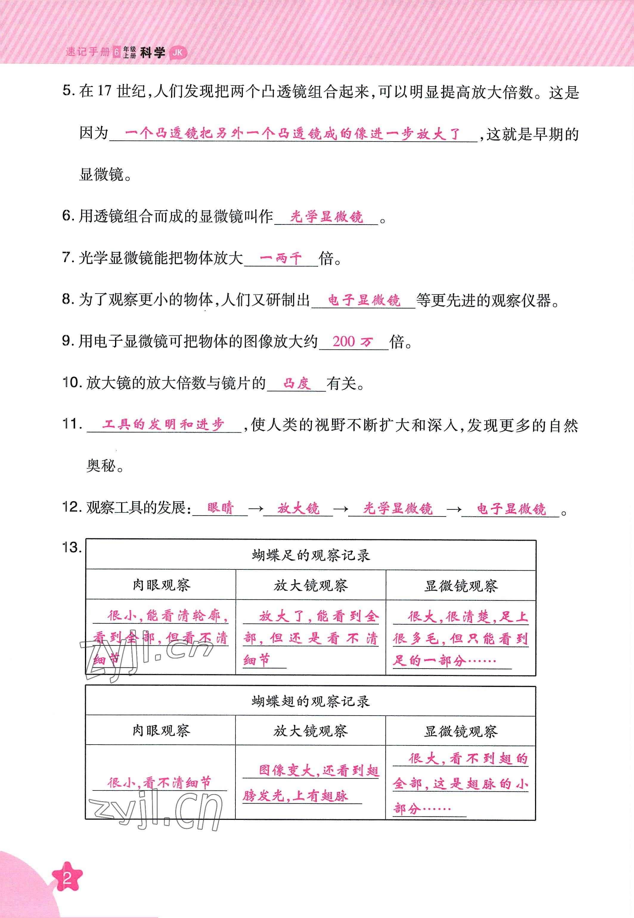 2022年名師小狀元課時(shí)作業(yè)本六年級(jí)科學(xué)上冊(cè)教科版 參考答案第6頁