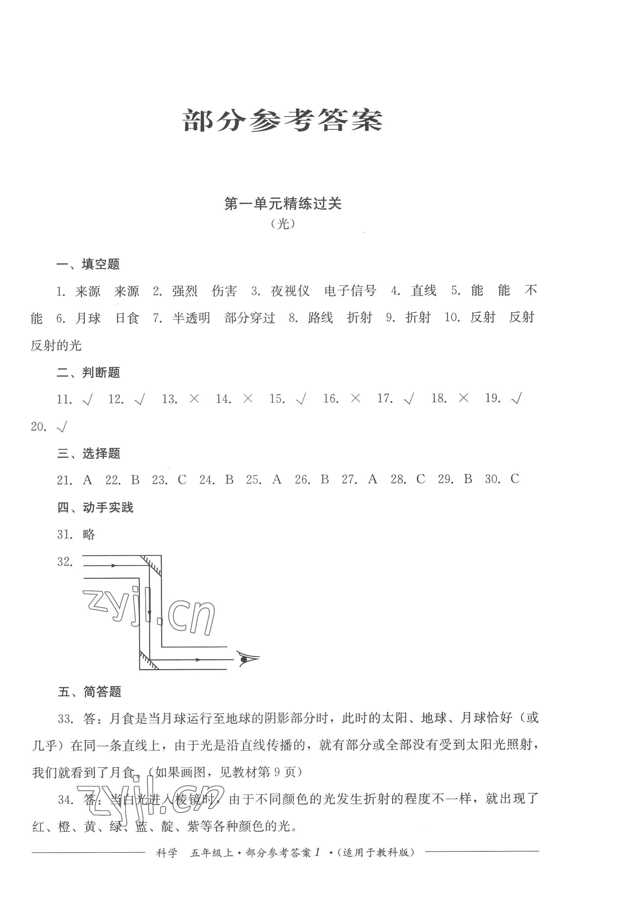 2022年精練過關四川教育出版社五年級科學上冊教科版 第1頁