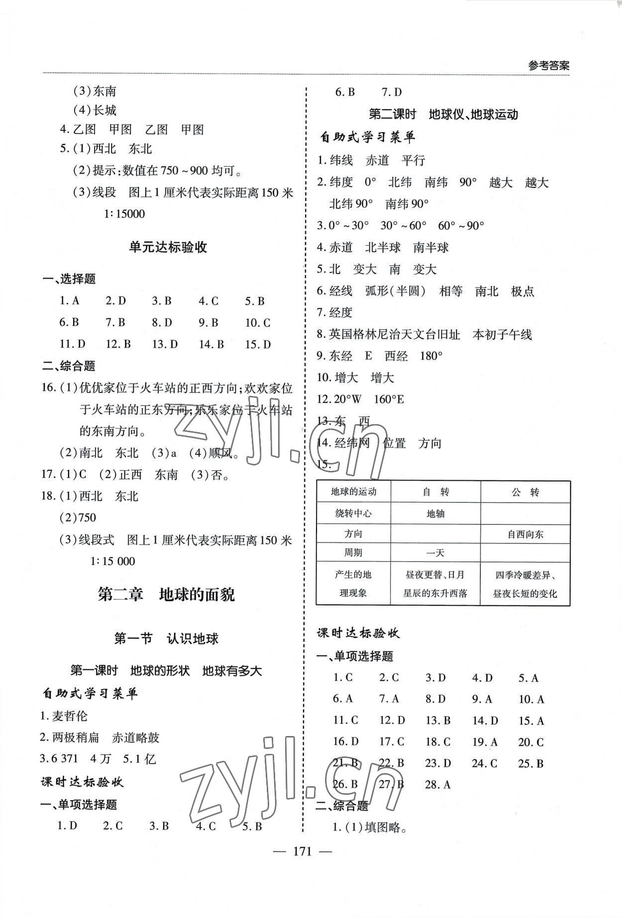 2022年新课堂同步学习与探究七年级地理上册湘教版 参考答案第2页