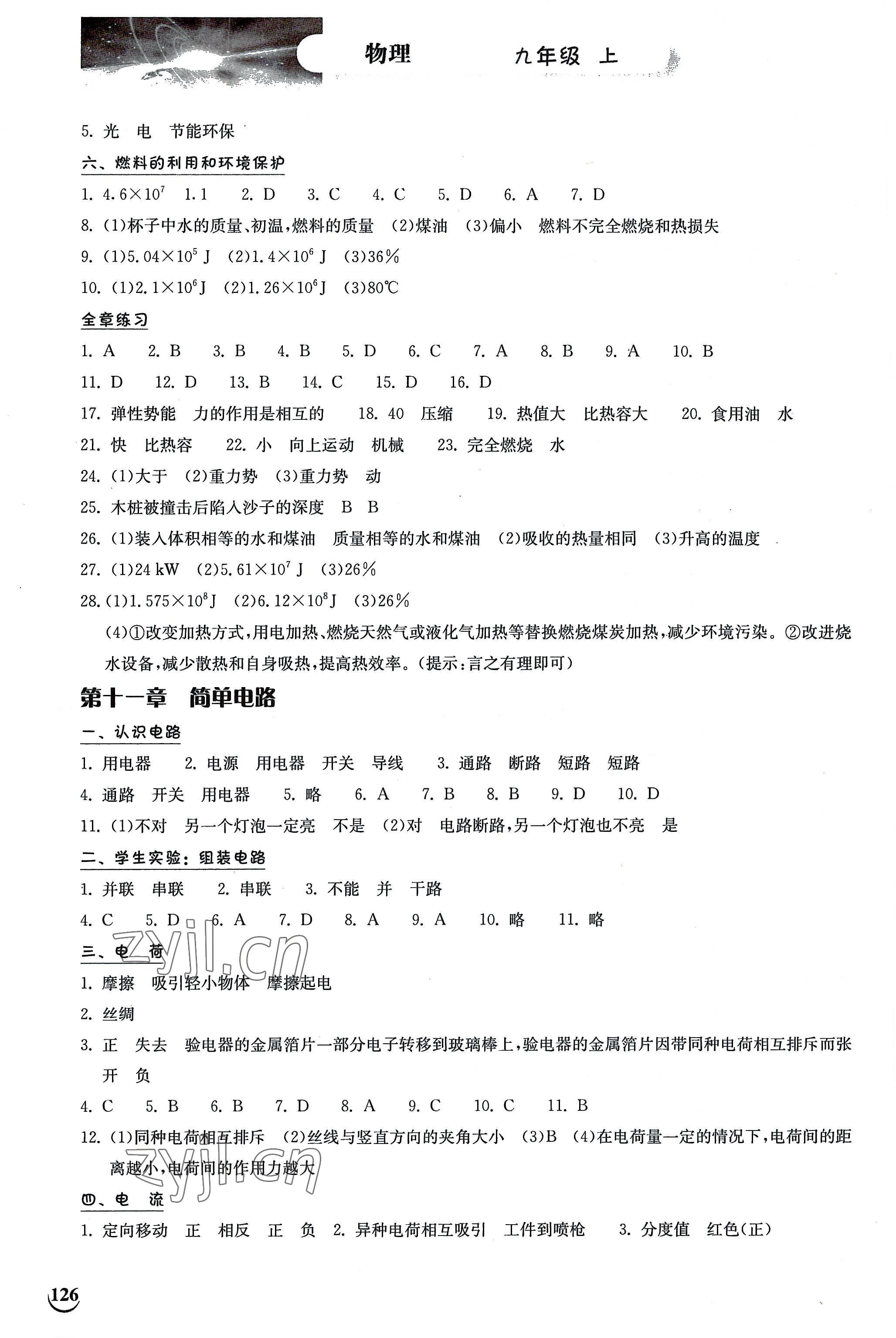 2022年长江作业本同步练习册九年级物理上册北师大版 第2页