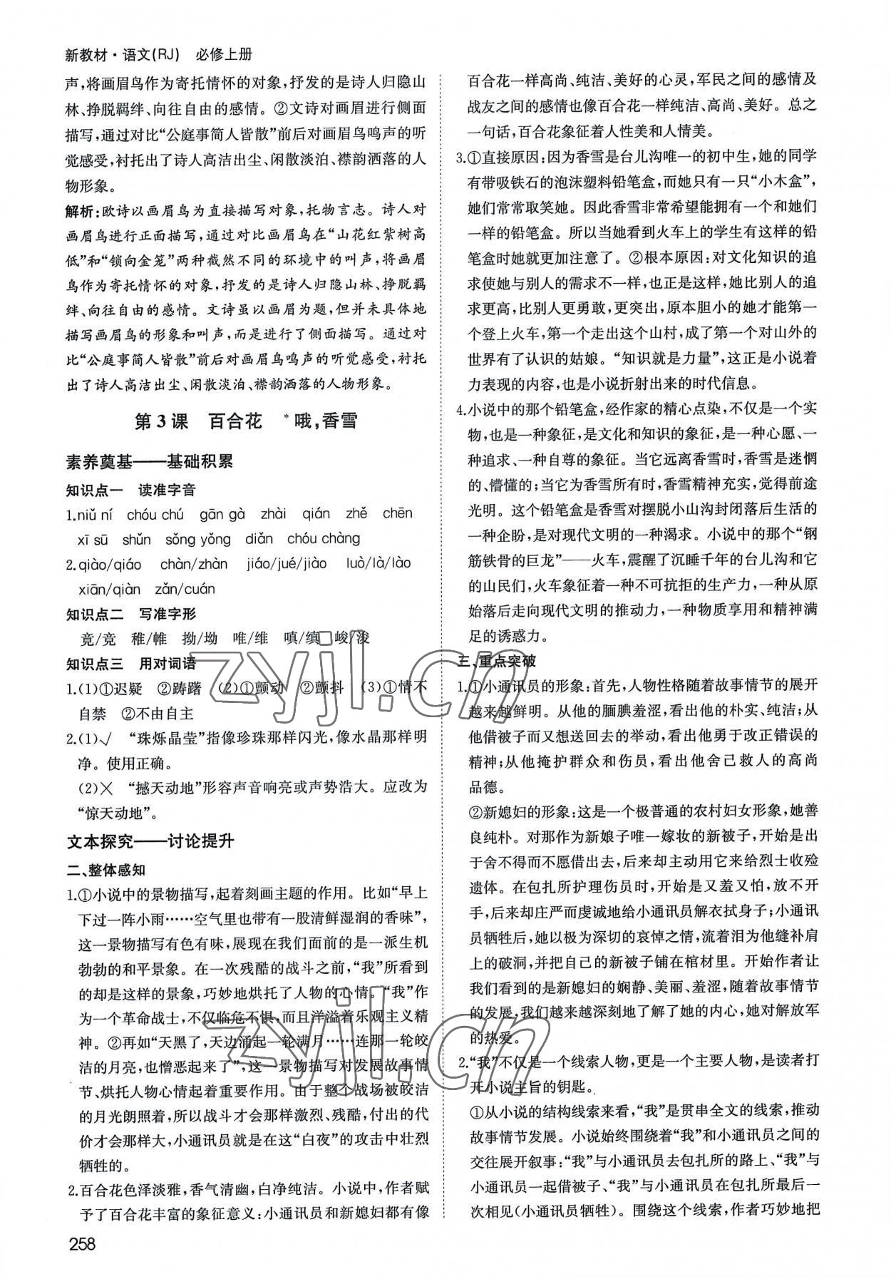 2022年名師伴你行高中同步導(dǎo)學(xué)案語(yǔ)文必修上冊(cè)人教版 參考答案第3頁(yè)