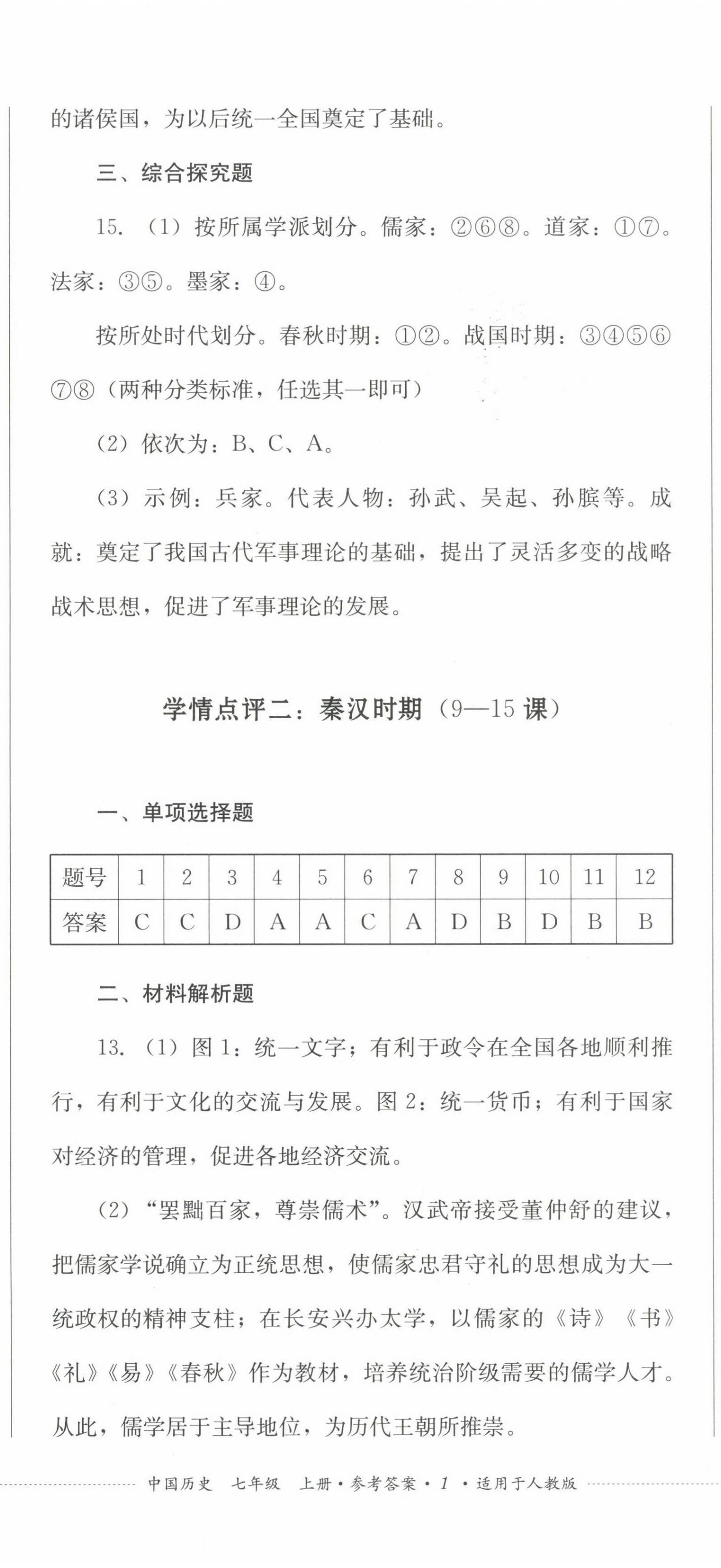 2022年學(xué)情點評四川教育出版社七年級歷史上冊人教版 參考答案第2頁