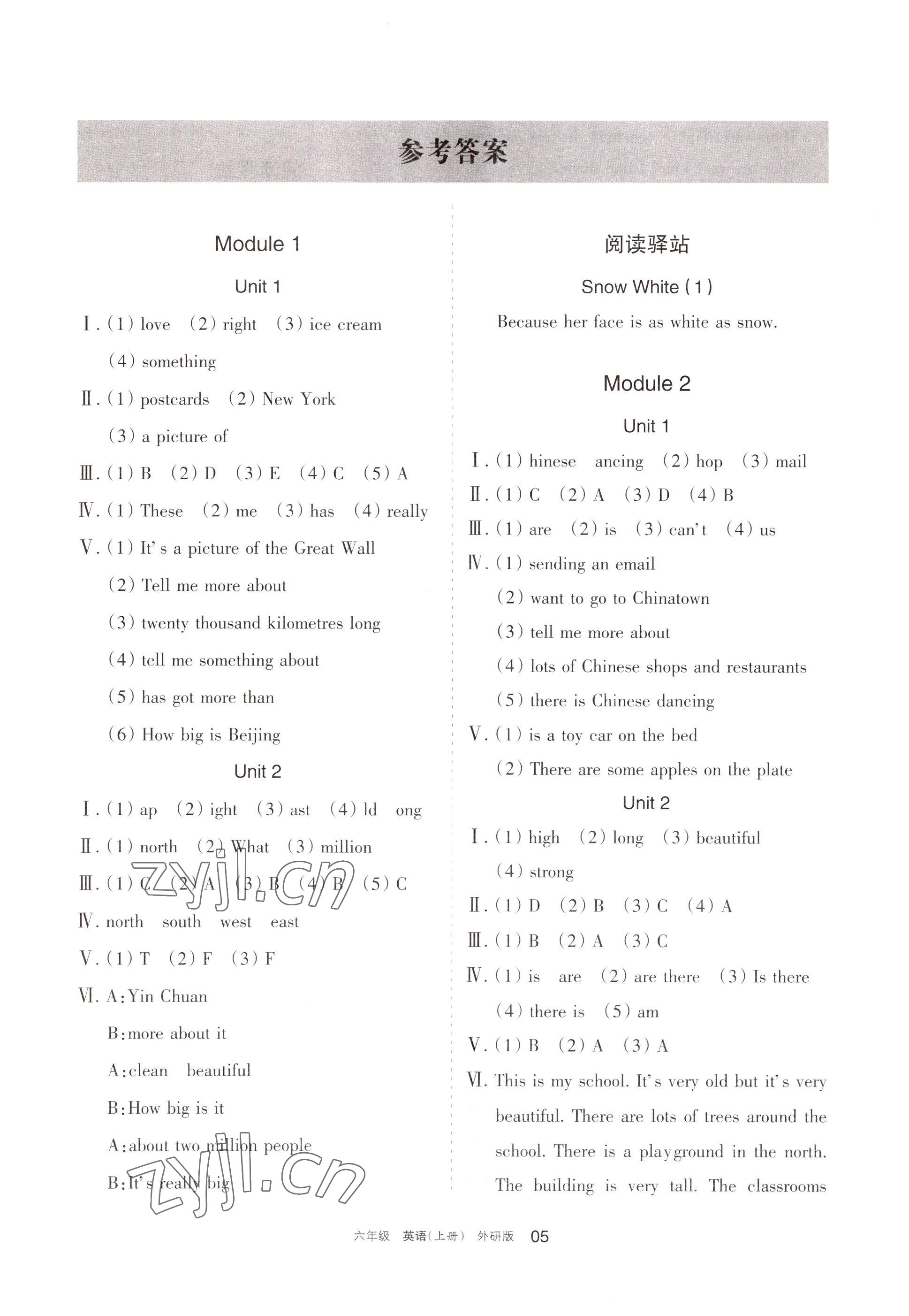 2022年学习之友六年级英语上册外研版 参考答案第1页