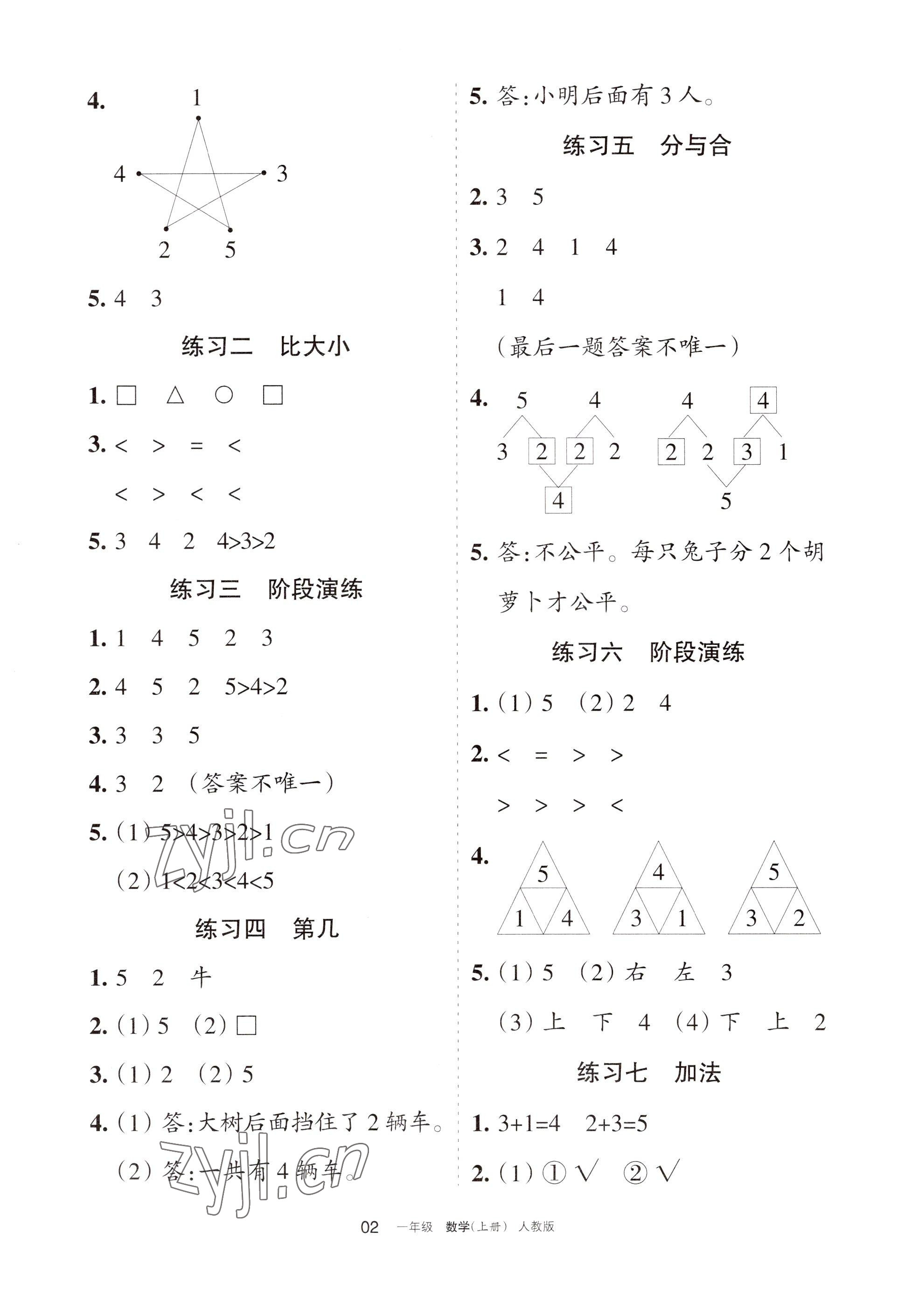 2022年學(xué)習(xí)之友一年級(jí)數(shù)學(xué)上冊(cè)人教版 參考答案第2頁(yè)