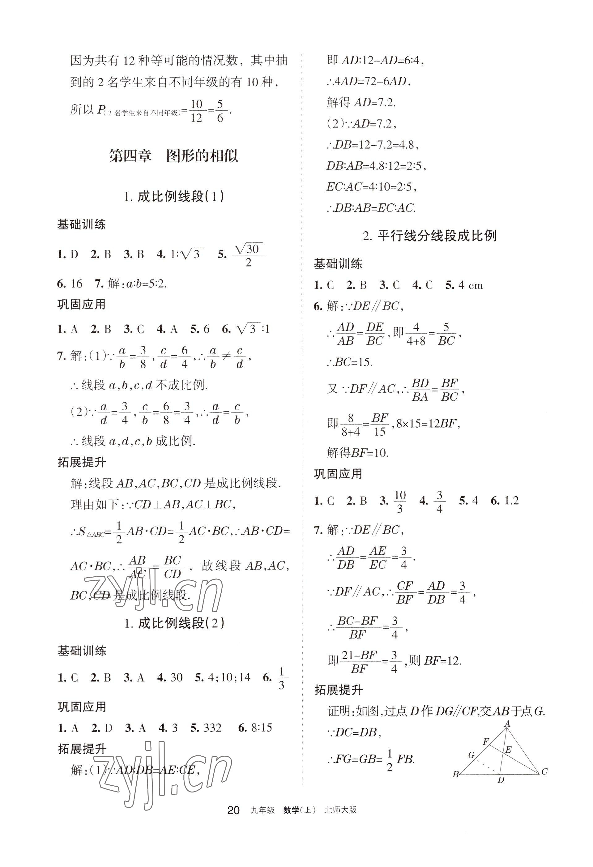 2022年學(xué)習(xí)之友九年級數(shù)學(xué)上冊北師大版 參考答案第20頁