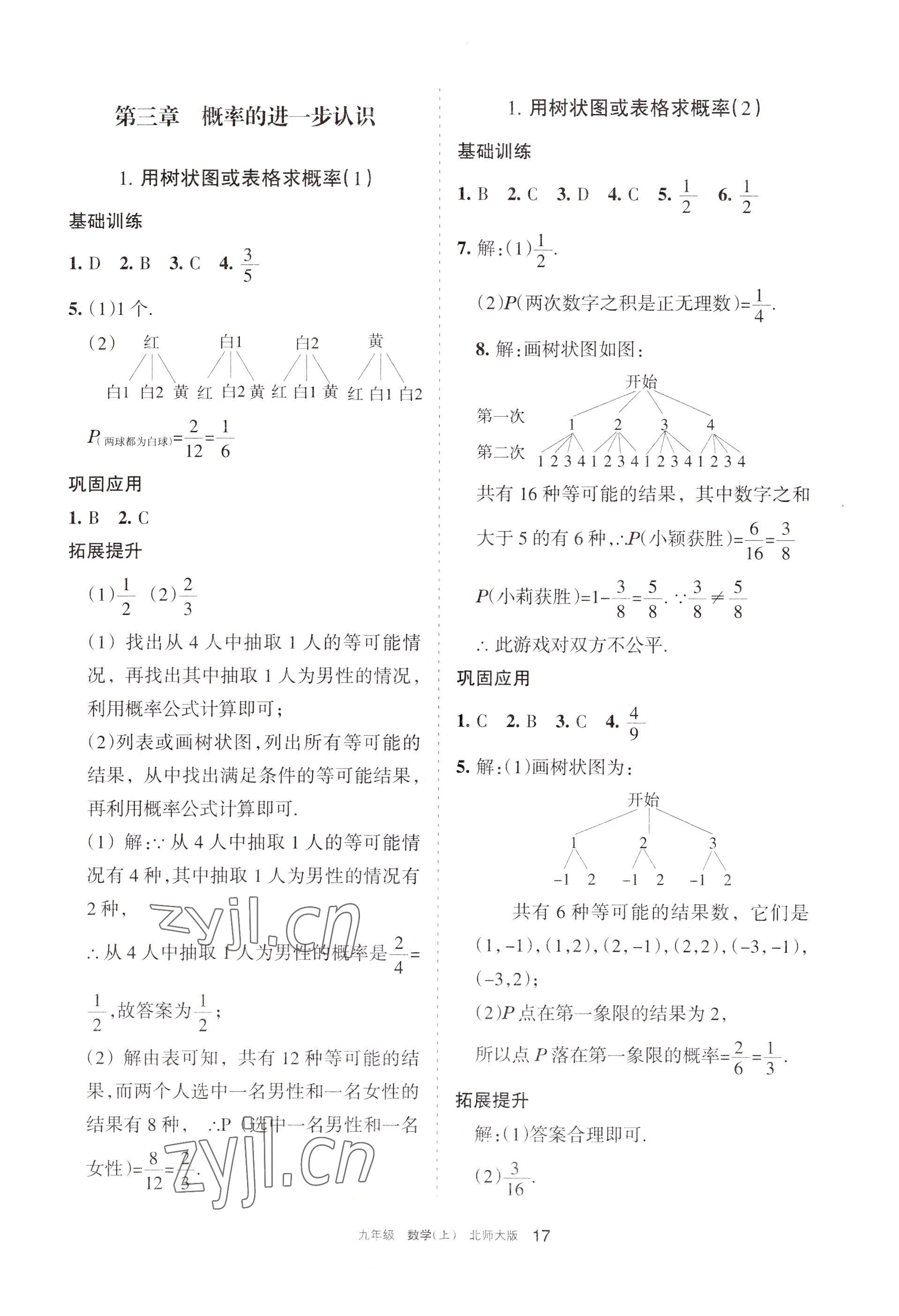 2022年學(xué)習(xí)之友九年級數(shù)學(xué)上冊北師大版 參考答案第17頁