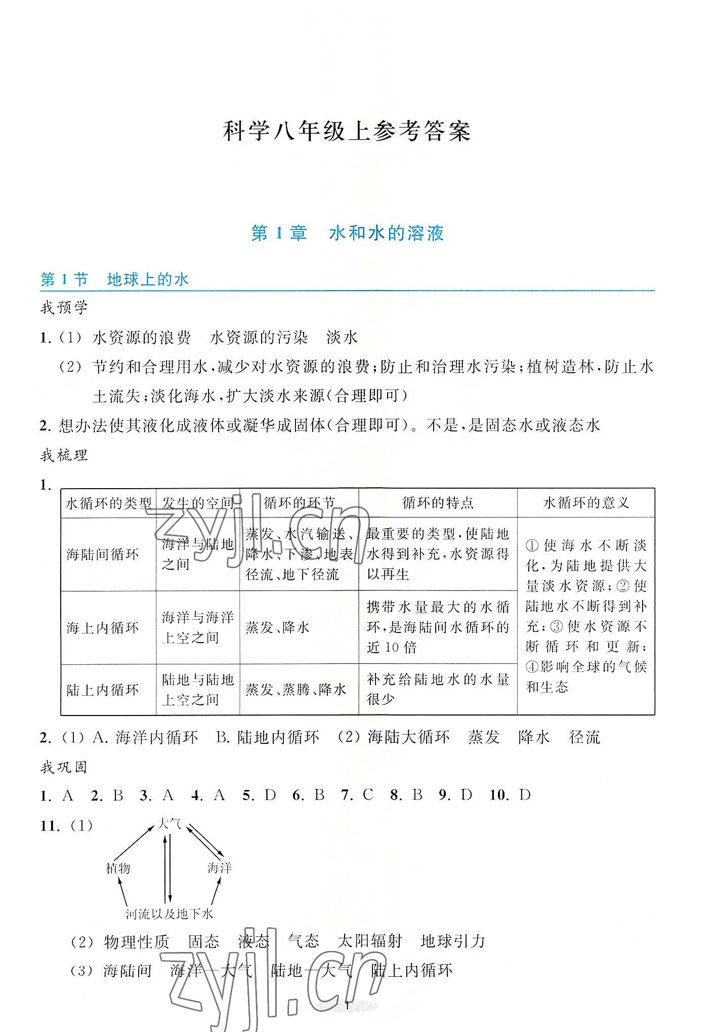 2022年預(yù)學(xué)與導(dǎo)學(xué)八年級科學(xué)上冊浙教版 第1頁