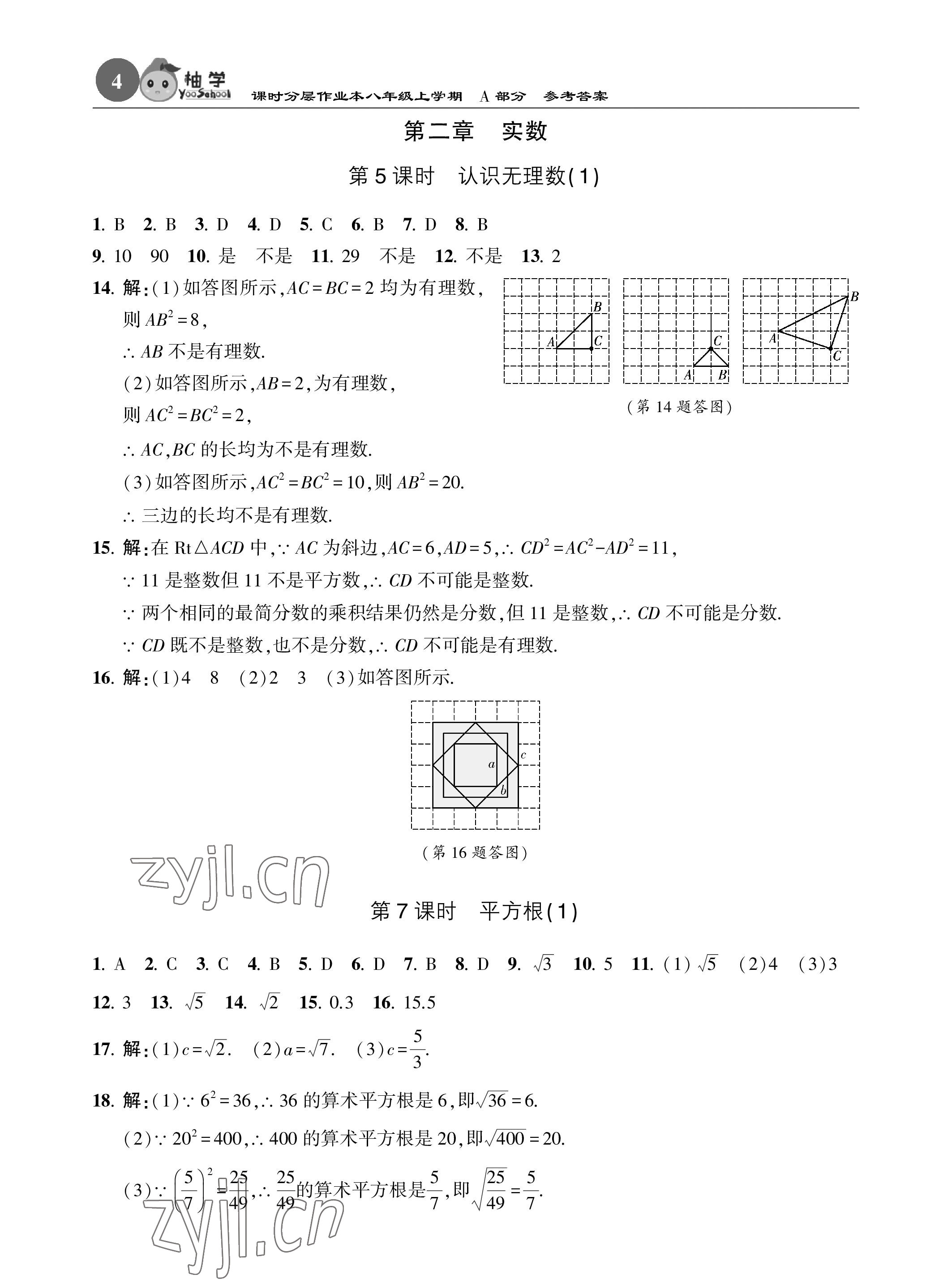 2022年课时分层作业本八年级数学上册北师大版 参考答案第4页