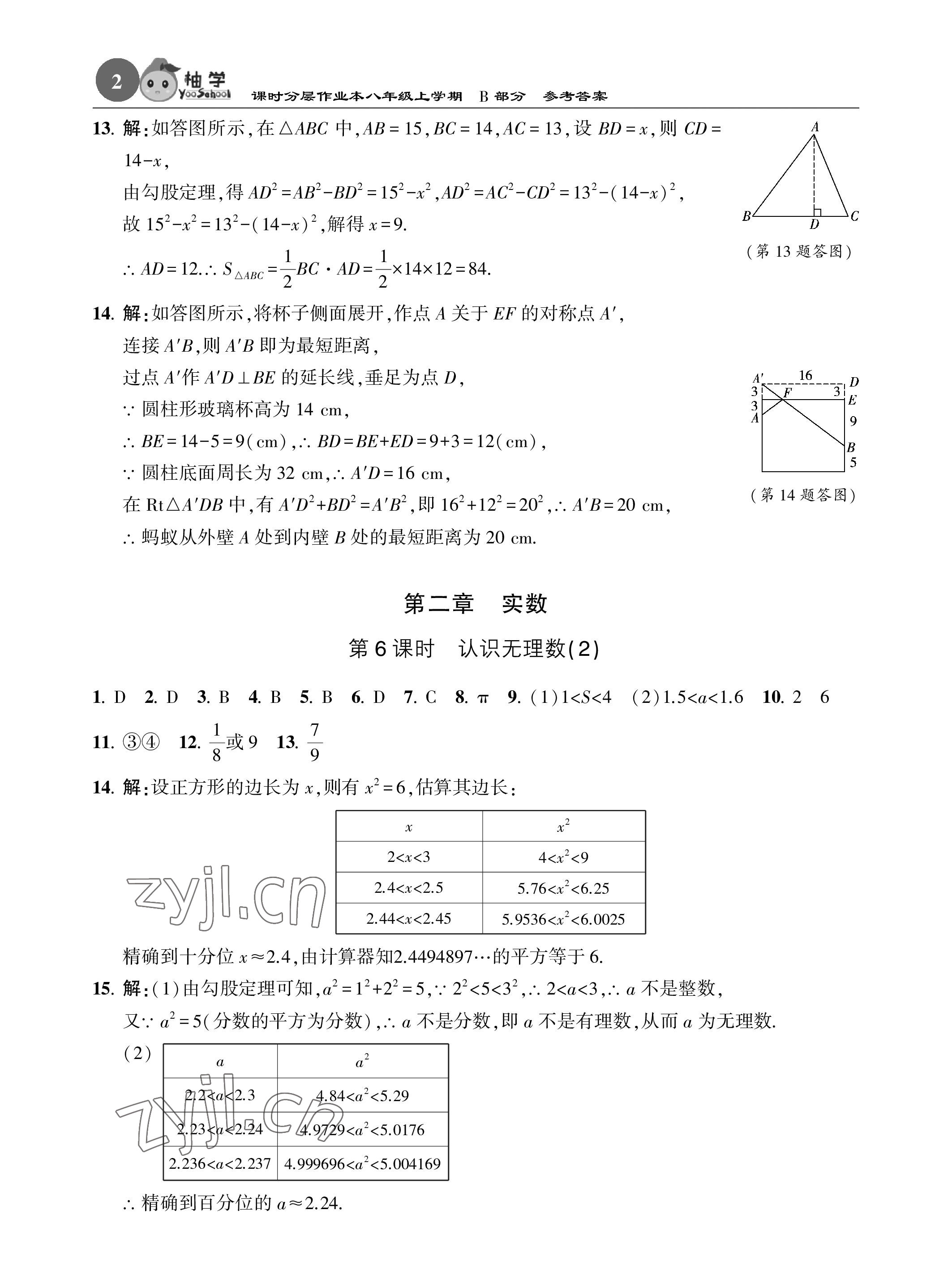 2022年課時分層作業(yè)本八年級數(shù)學上冊北師大版 參考答案第2頁