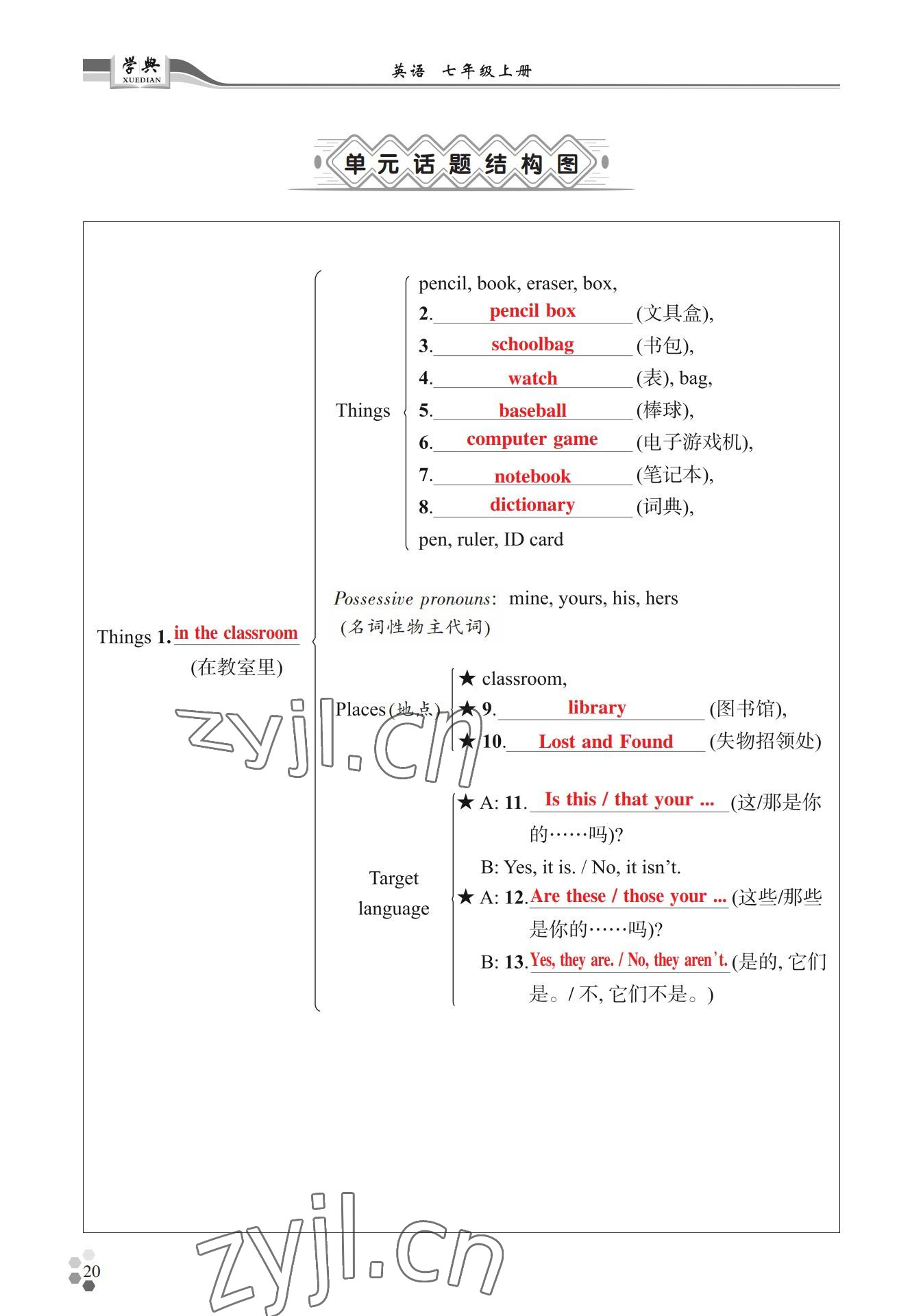 2022年學典四川七年級英語上冊人教版 參考答案第20頁