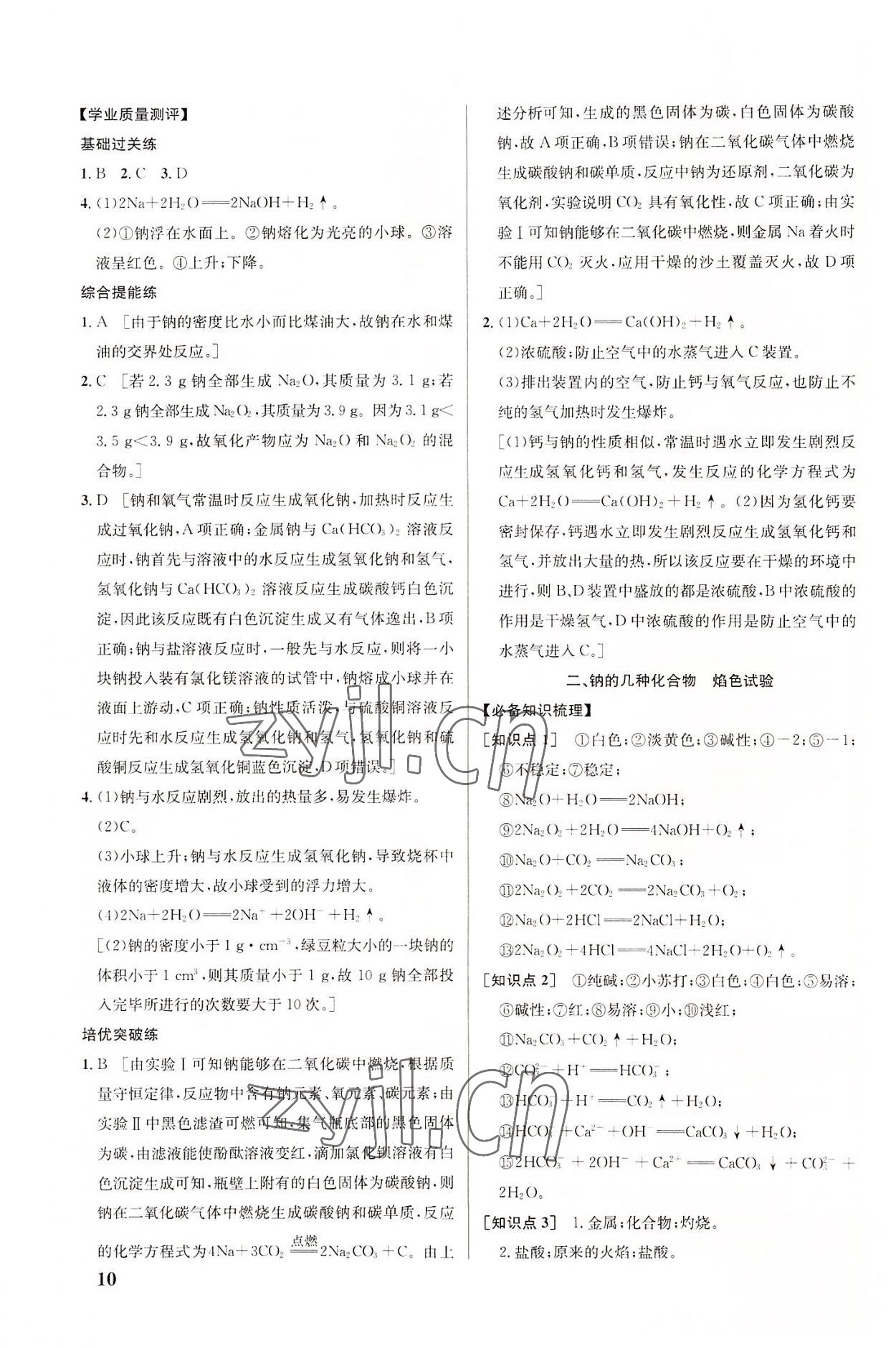 2022年重難點(diǎn)手冊高中化學(xué)必修1人教版 參考答案第10頁