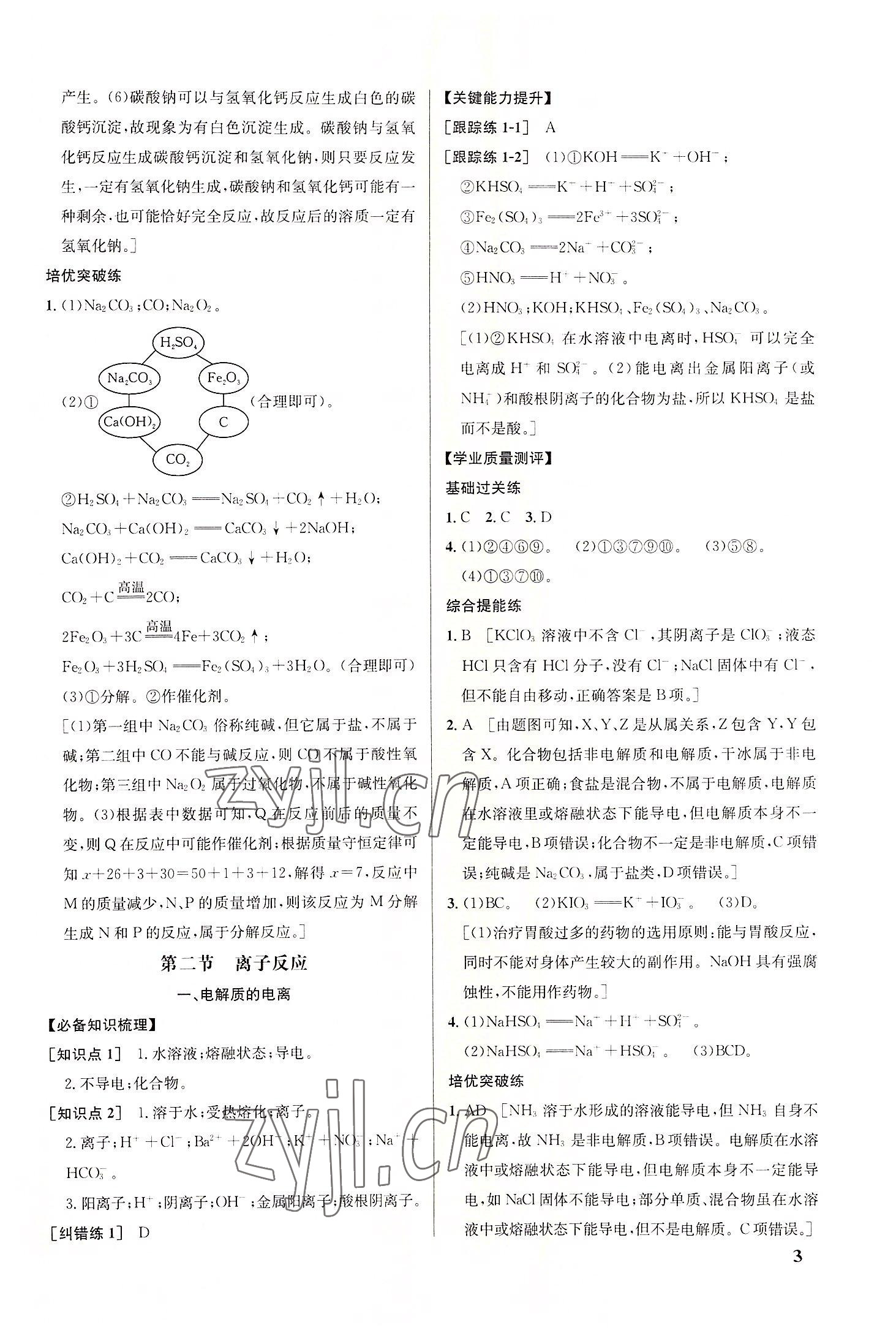 2022年重難點(diǎn)手冊(cè)高中化學(xué)必修1人教版 參考答案第3頁(yè)