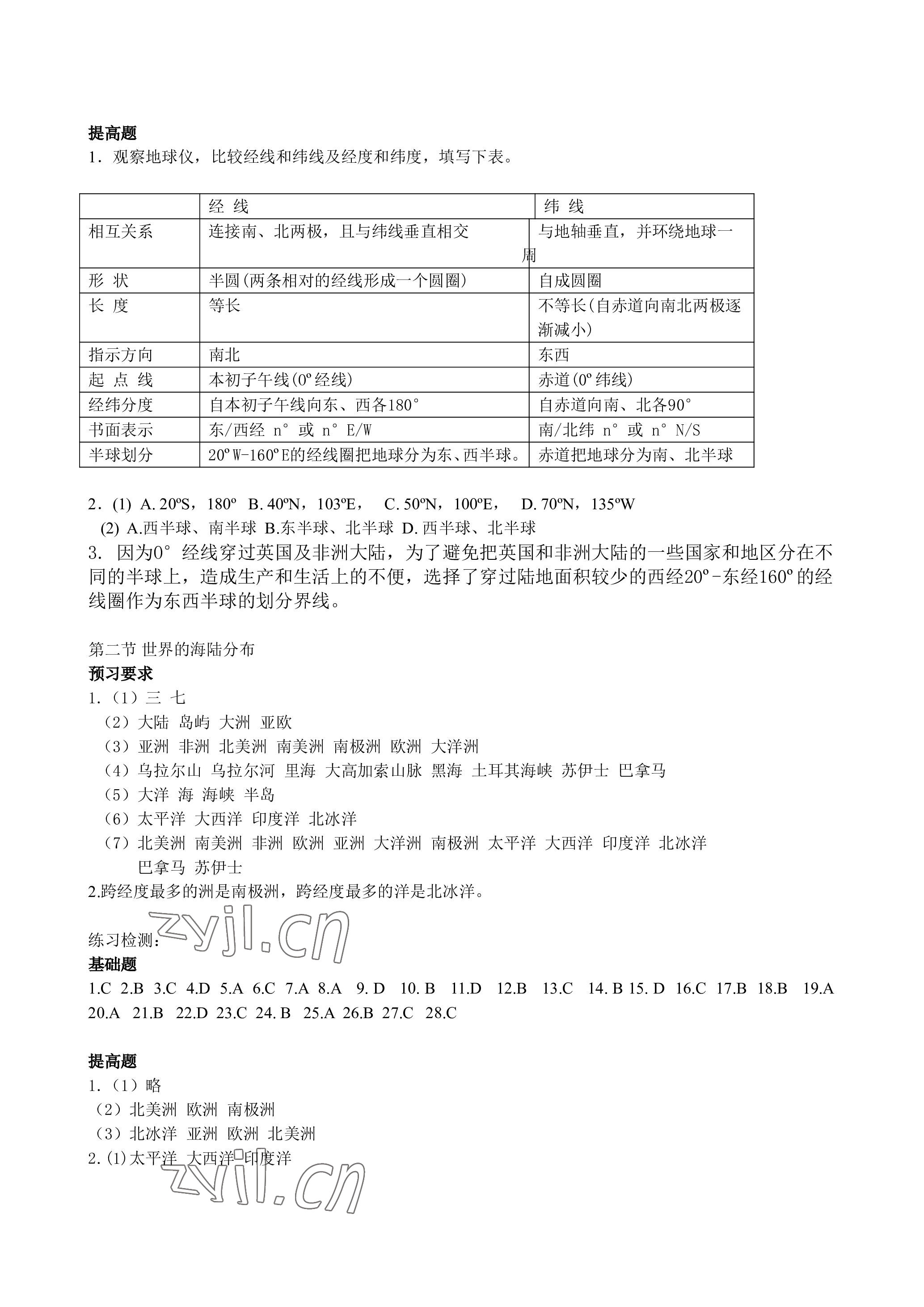 2022年知識(shí)與能力訓(xùn)練七年級(jí)地理上冊(cè)湘教版 參考答案第3頁(yè)