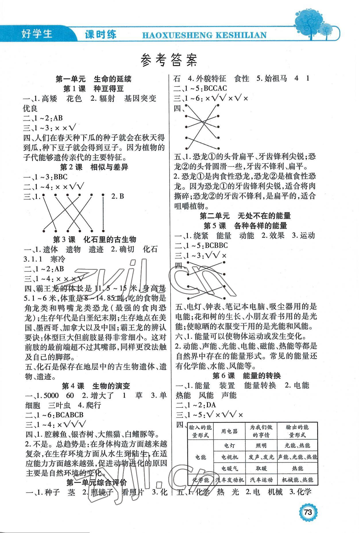 2022年好學生課時練六年級科學上冊冀人版 第1頁