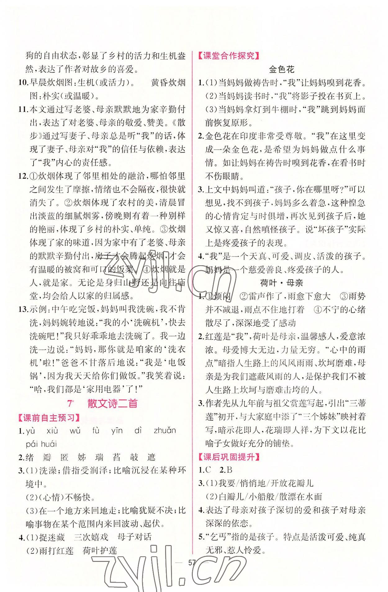 2022年同步導(dǎo)學(xué)案課時練七年級語文上冊人教版 第7頁