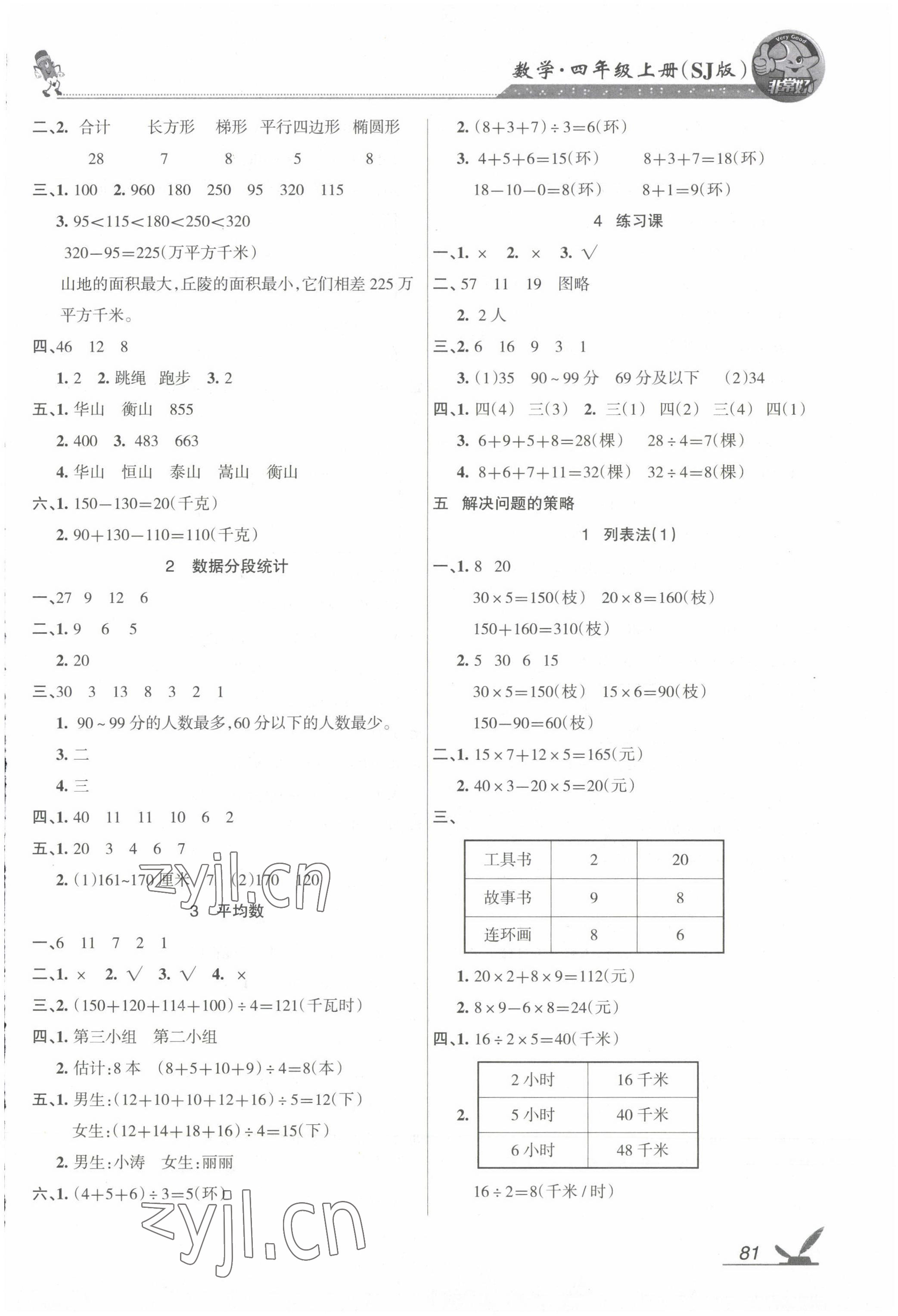 2022年全新鞏固練習四年級數學上冊蘇教版 參考答案第3頁
