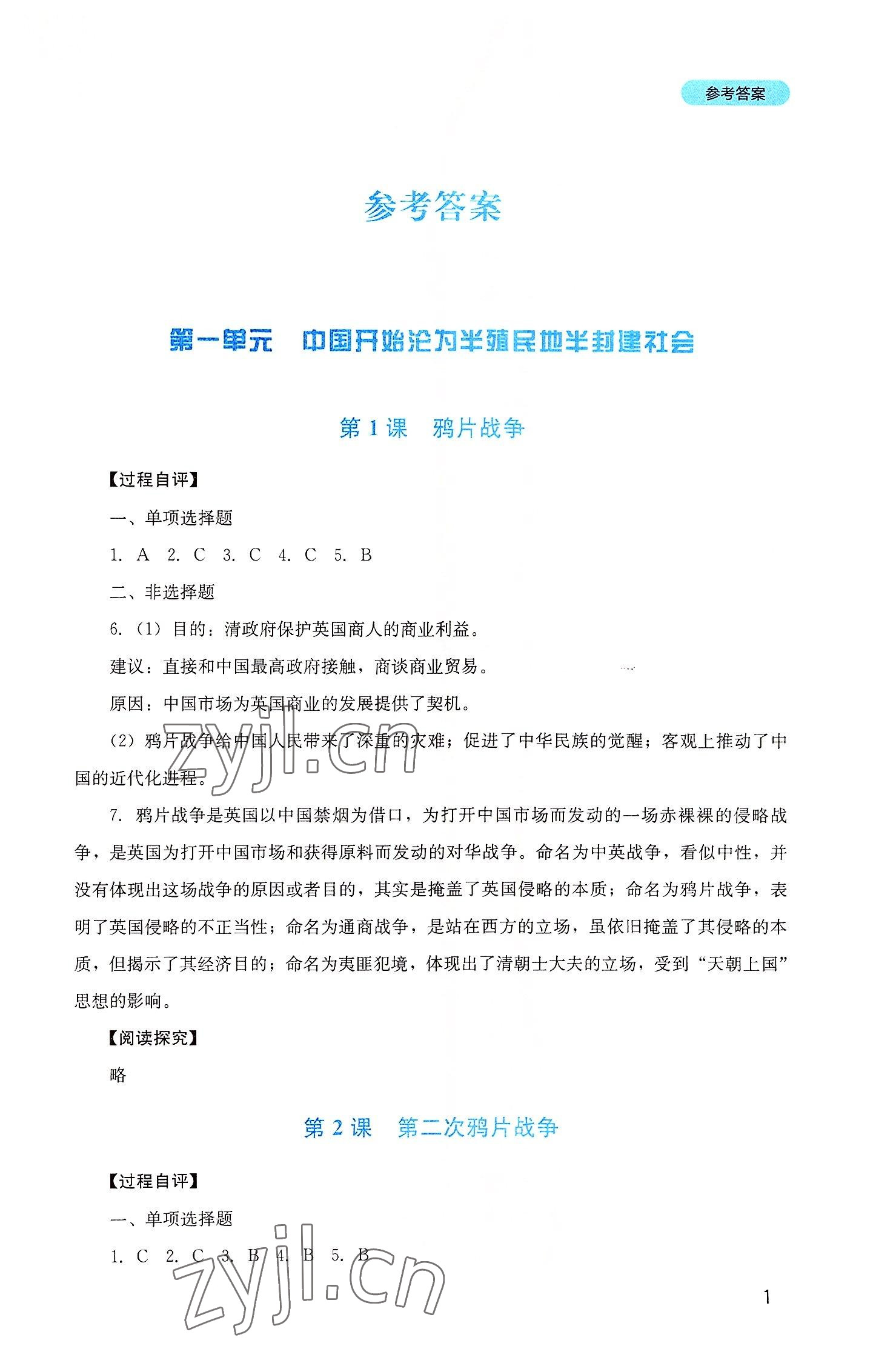 2022年新课程实践与探究丛书八年级历史上册人教版 第1页