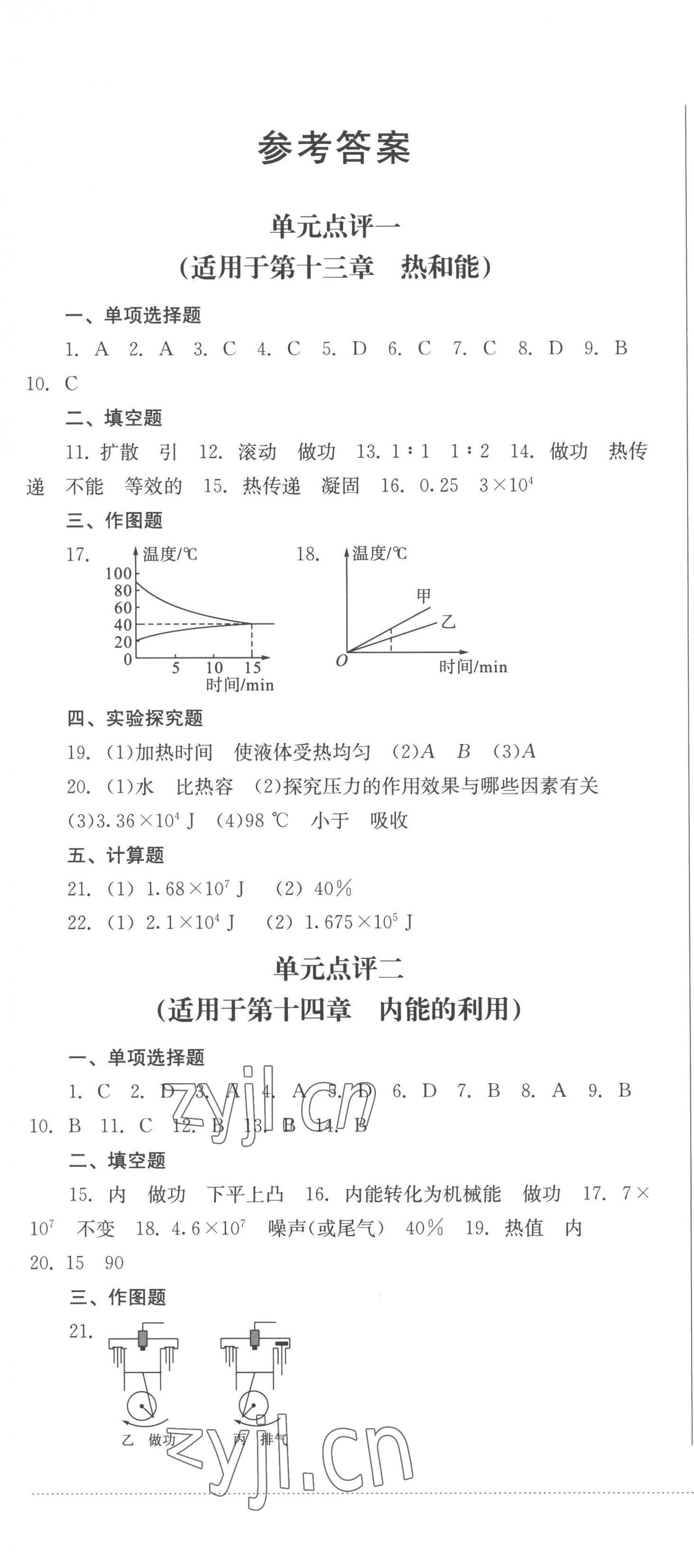 2022年学情点评四川教育出版社九年级物理上册人教版 参考答案第1页