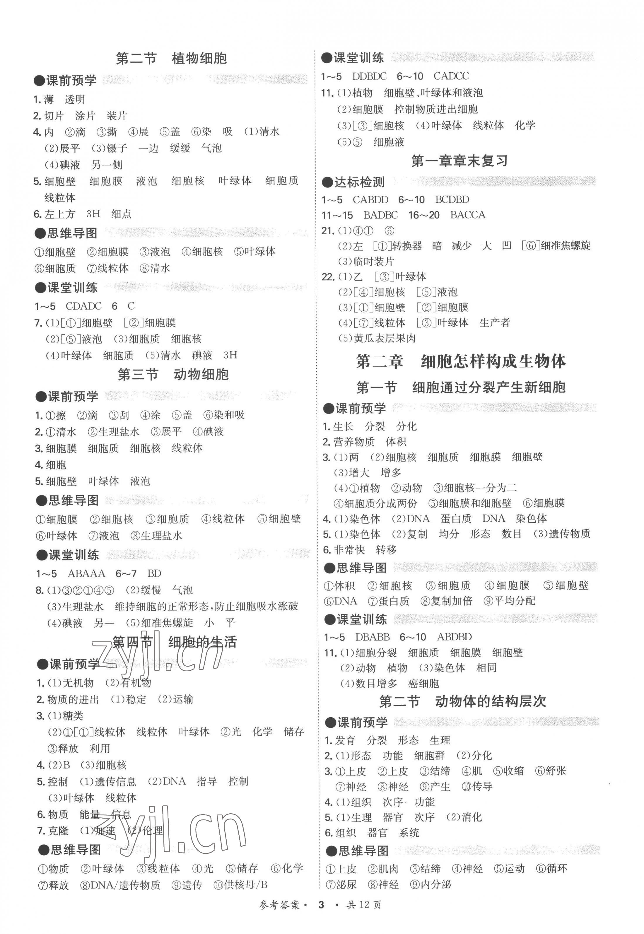 2022年學霸智慧課堂七年級生物上冊人教版 第3頁