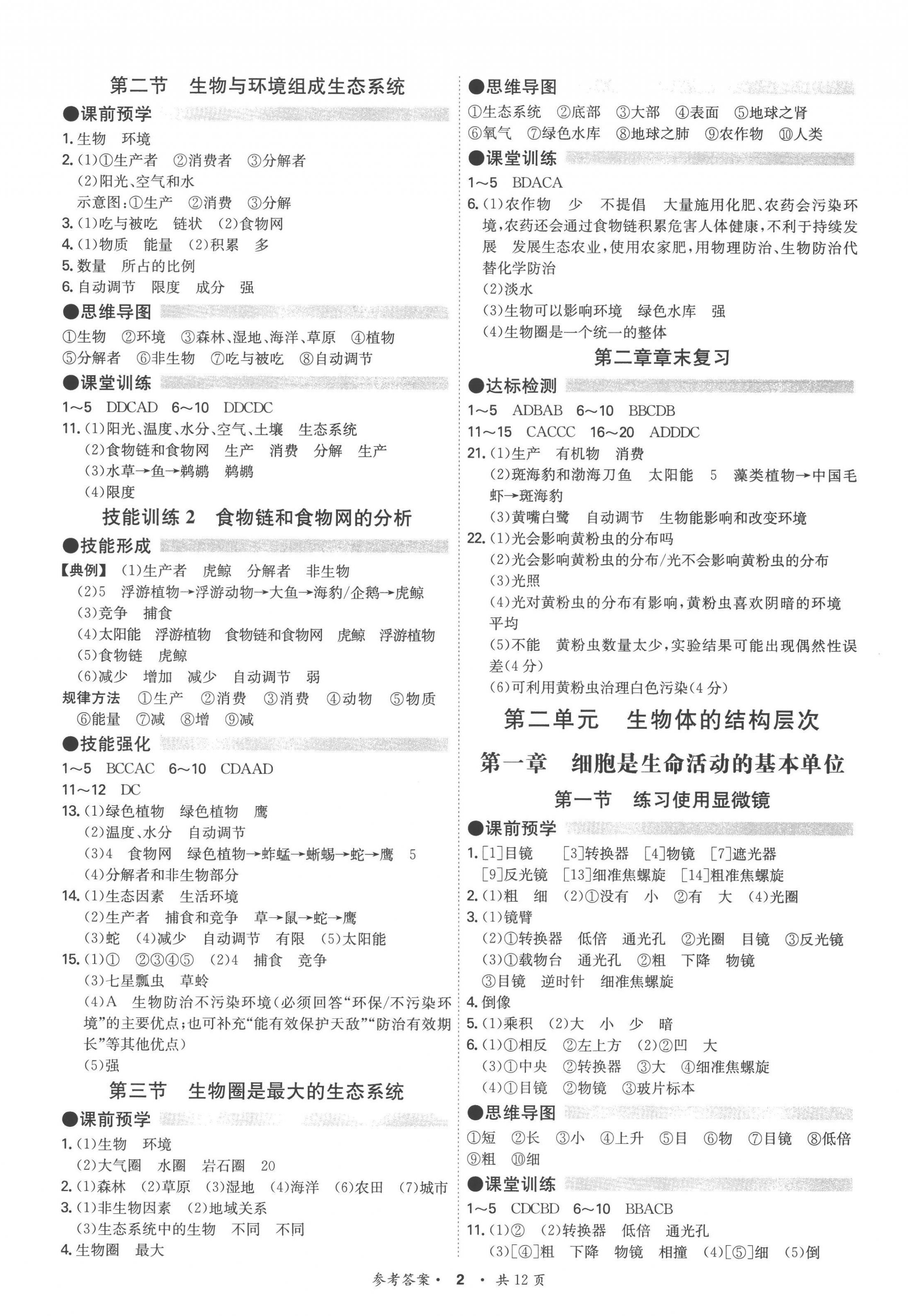 2022年學霸智慧課堂七年級生物上冊人教版 第2頁