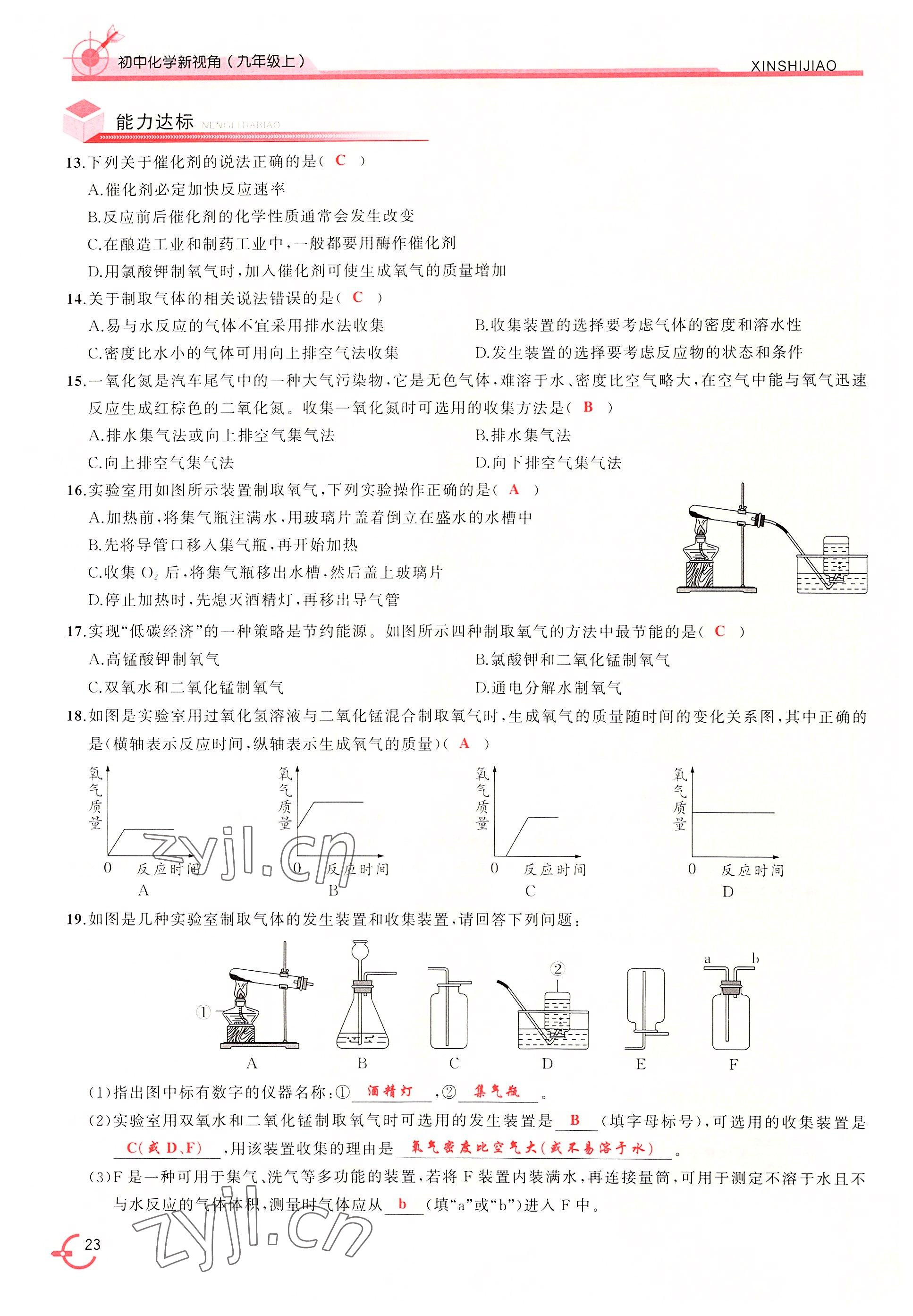 2022年新视角教辅系列丛书九年级化学上册人教版 参考答案第23页