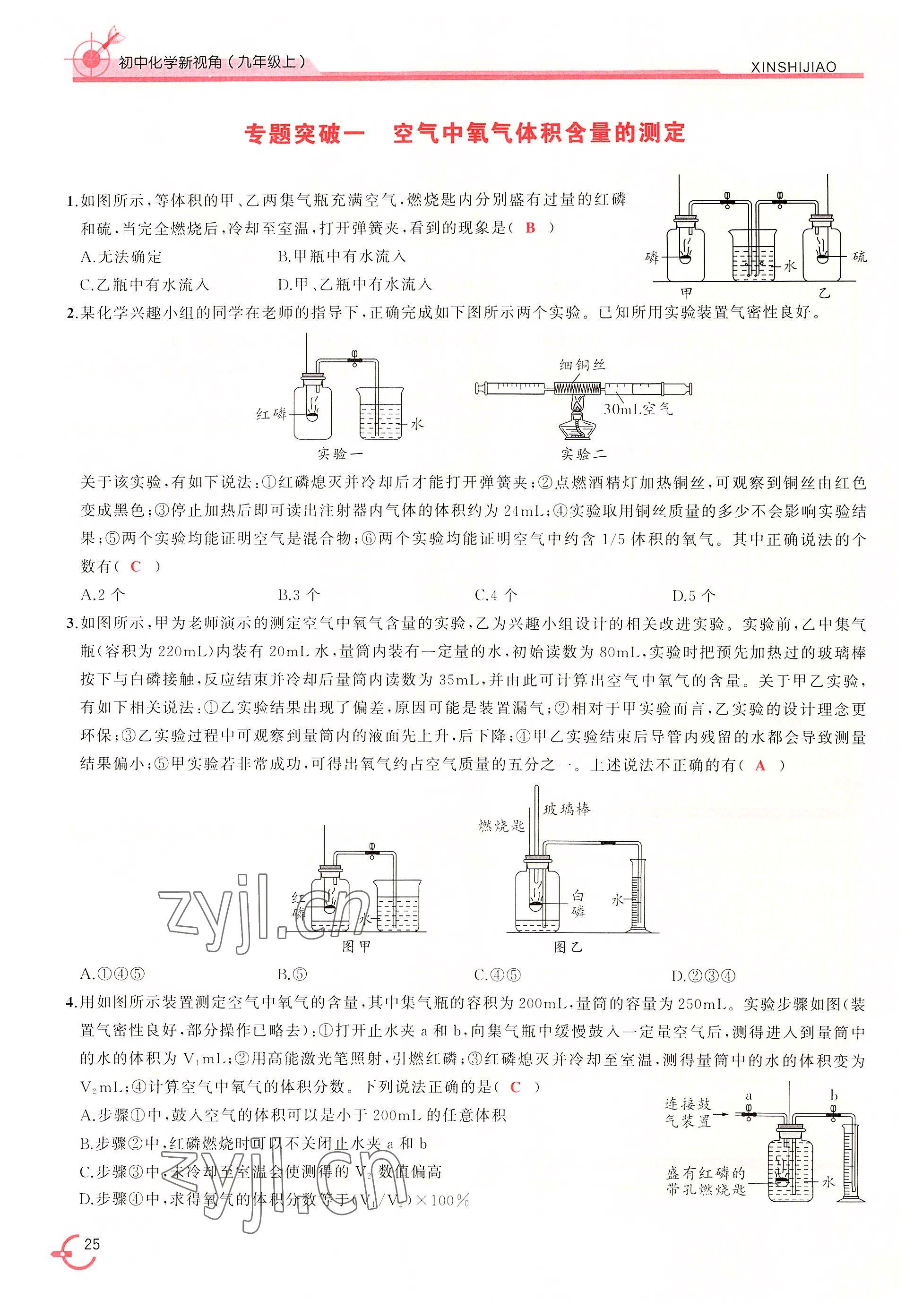 2022年新视角教辅系列丛书九年级化学上册人教版 参考答案第25页