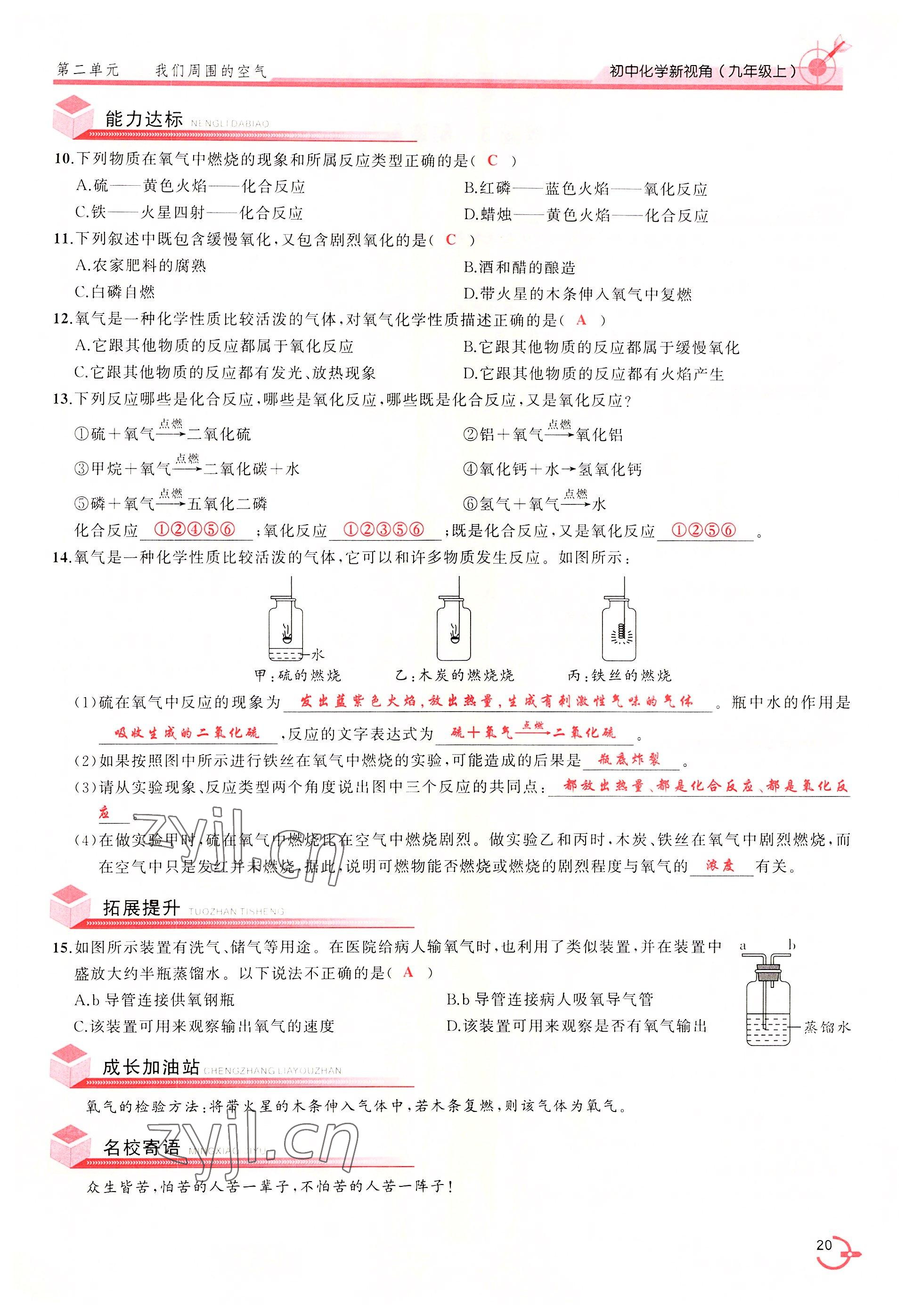 2022年新视角教辅系列丛书九年级化学上册人教版 参考答案第20页