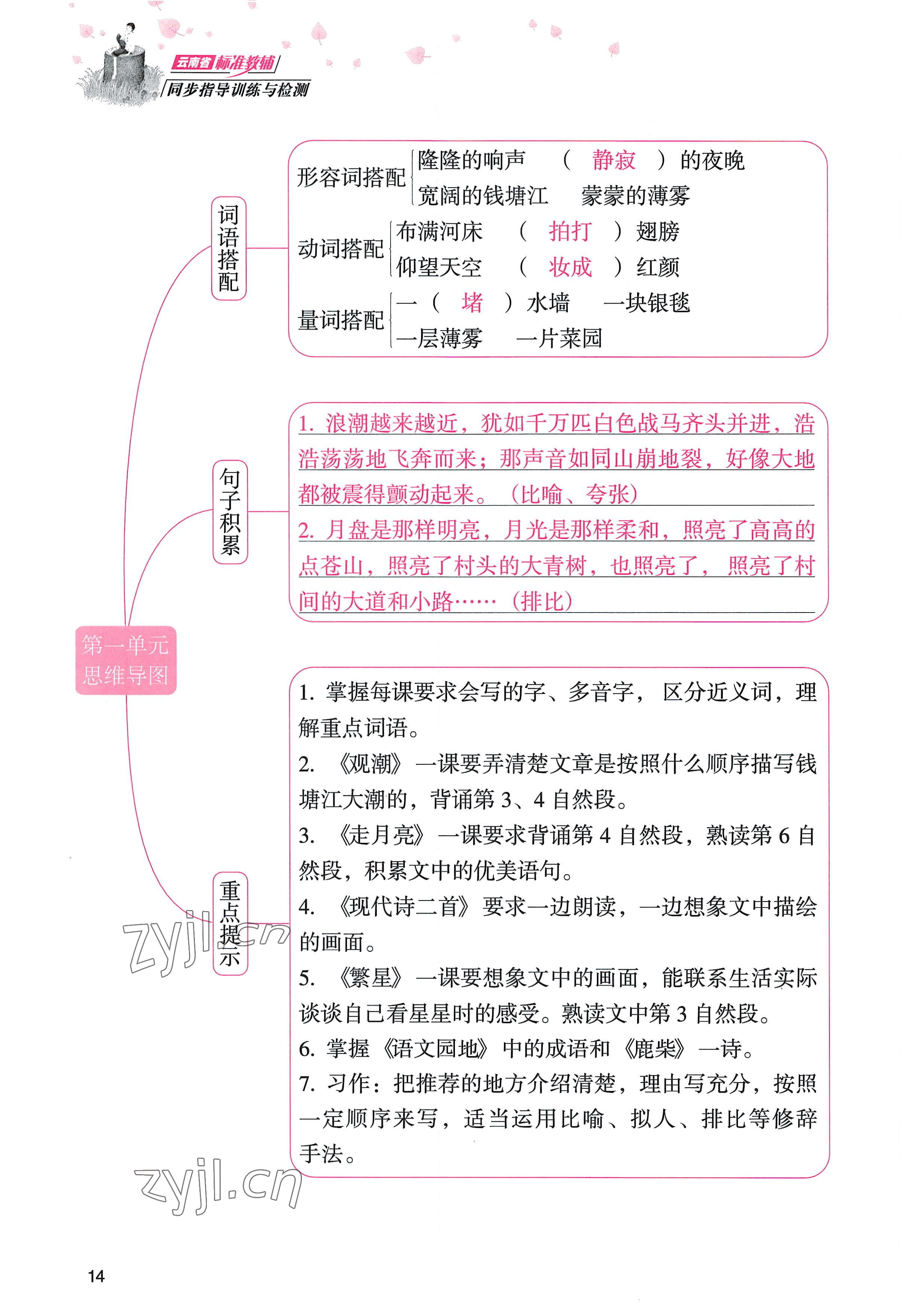 2022年云南省標(biāo)準(zhǔn)教輔同步指導(dǎo)訓(xùn)練與檢測四年級語文上冊人教版 參考答案第13頁