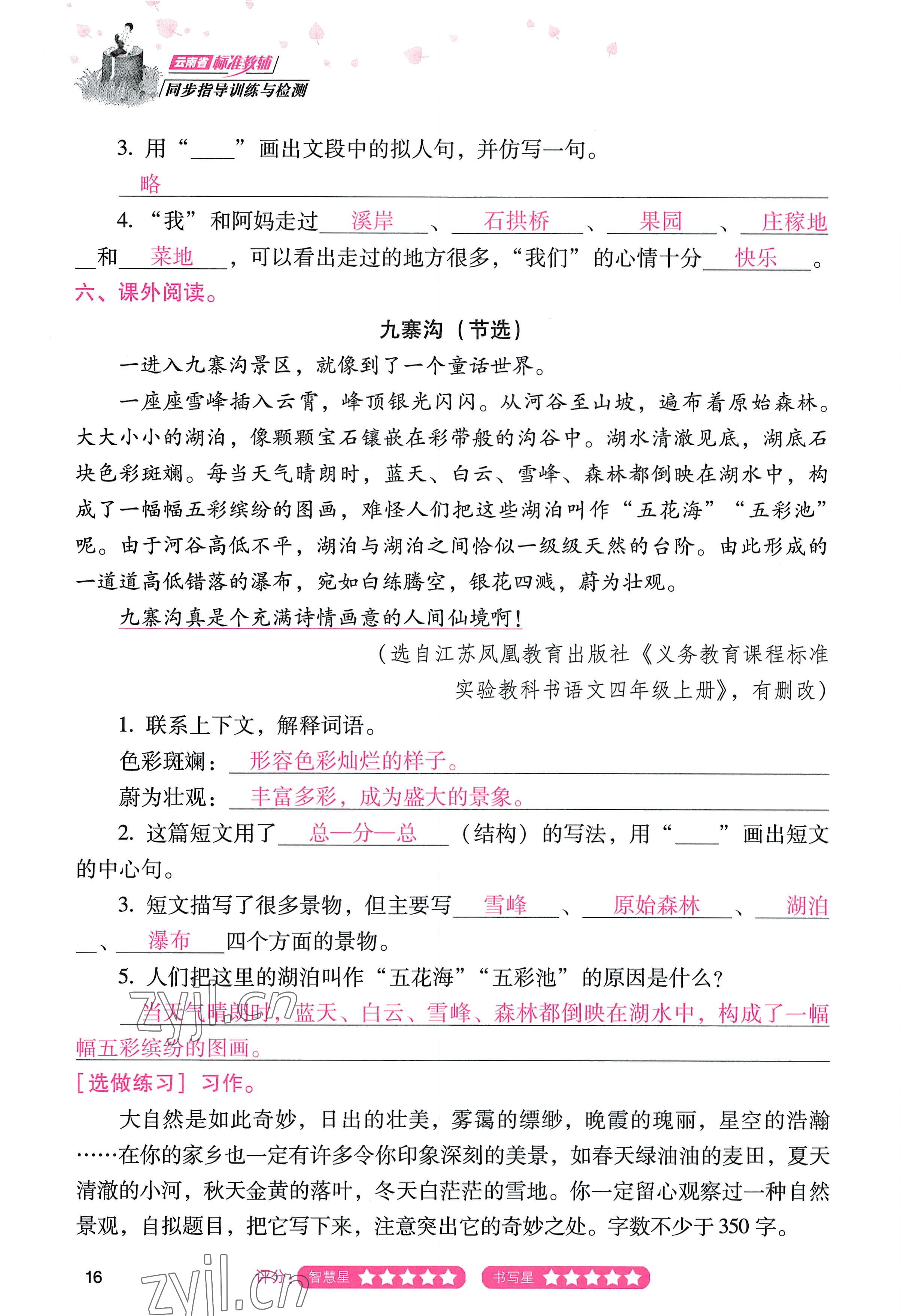 2022年云南省標(biāo)準(zhǔn)教輔同步指導(dǎo)訓(xùn)練與檢測(cè)四年級(jí)語(yǔ)文上冊(cè)人教版 參考答案第15頁(yè)