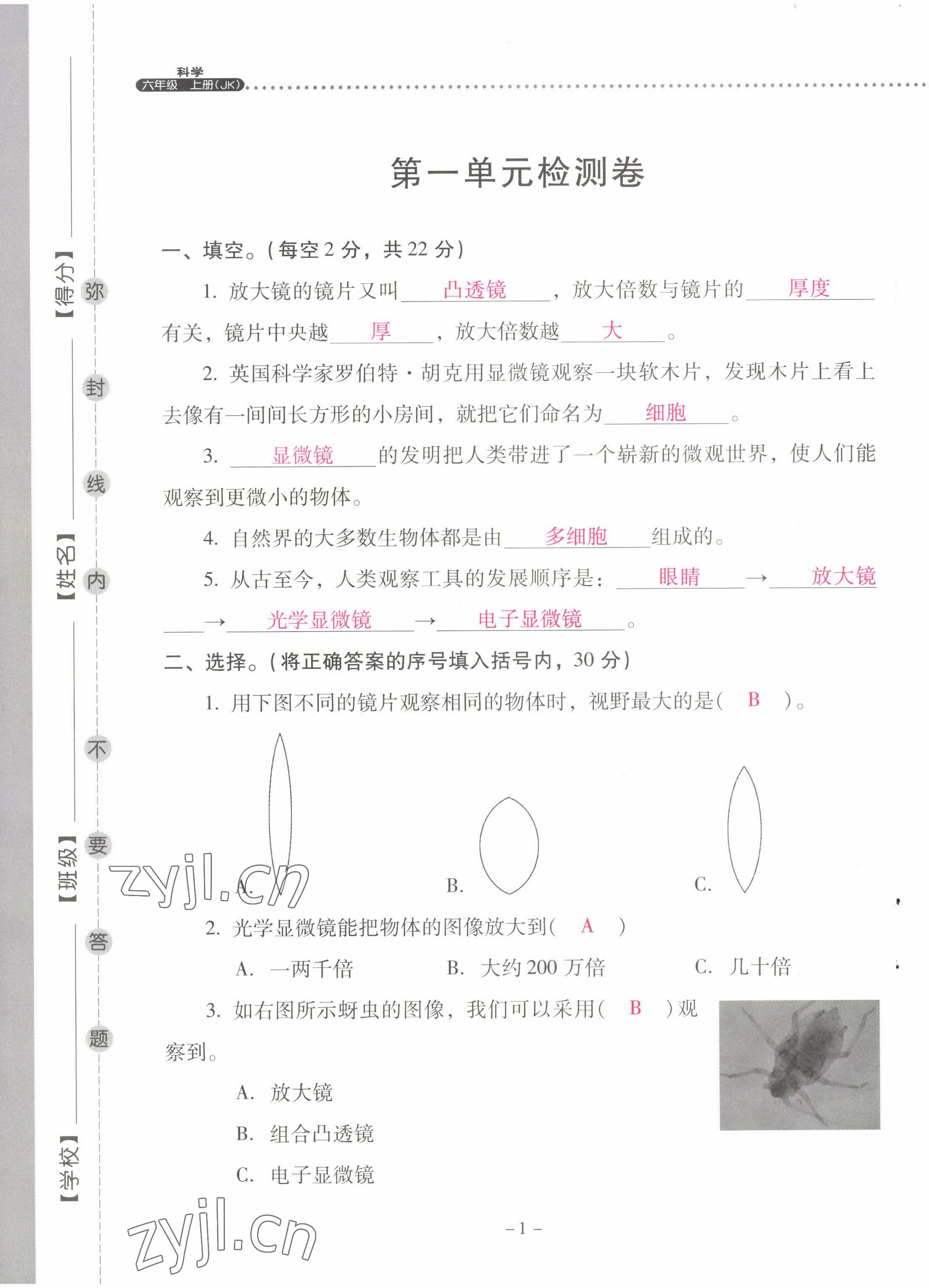 2022年云南省標準教輔同步指導訓練與檢測六年級科學上冊教科版 第1頁