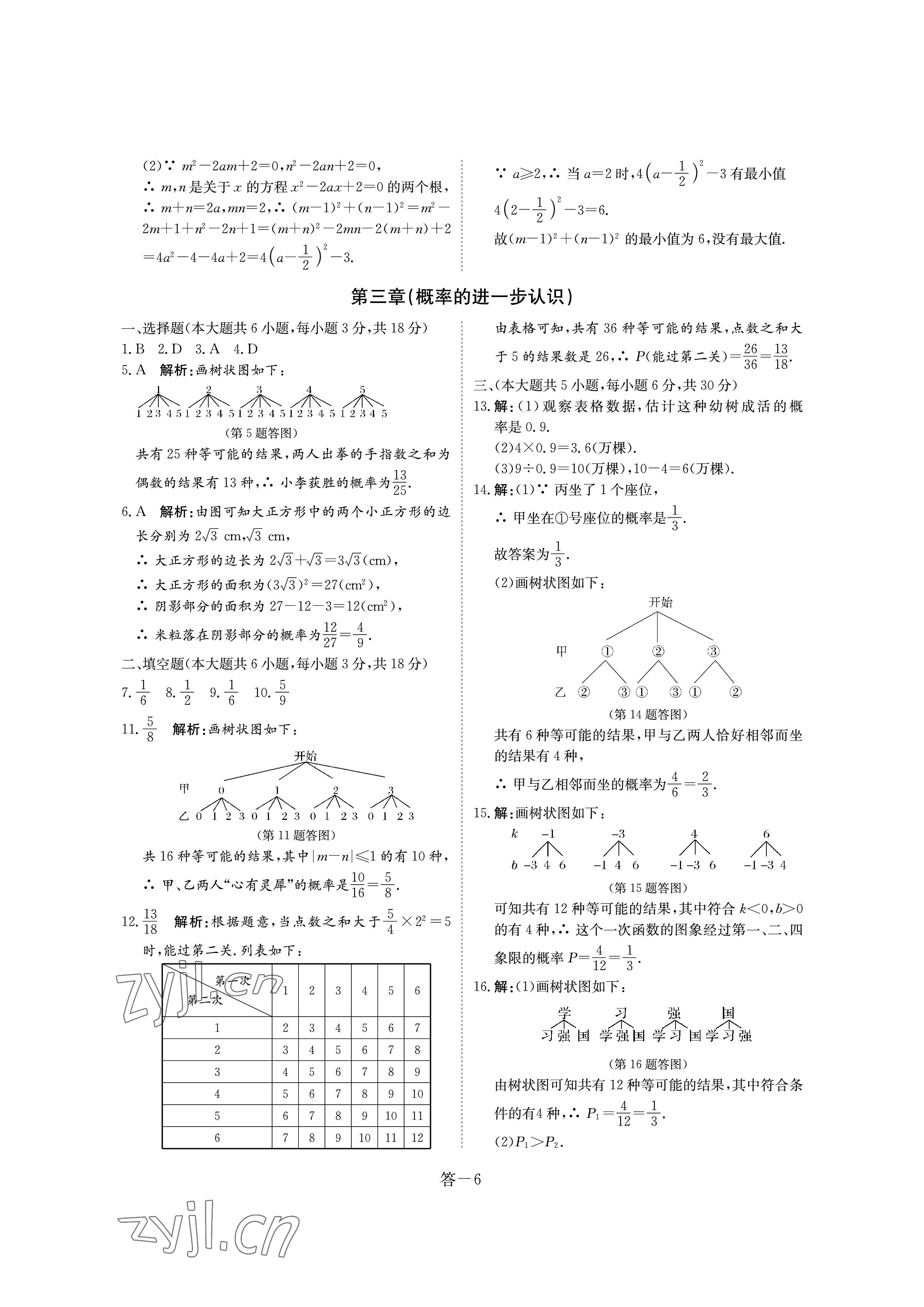 2022年課堂評(píng)估九年級(jí)數(shù)學(xué)上冊(cè)北師大版&nbsp;參考答案第6頁(yè)