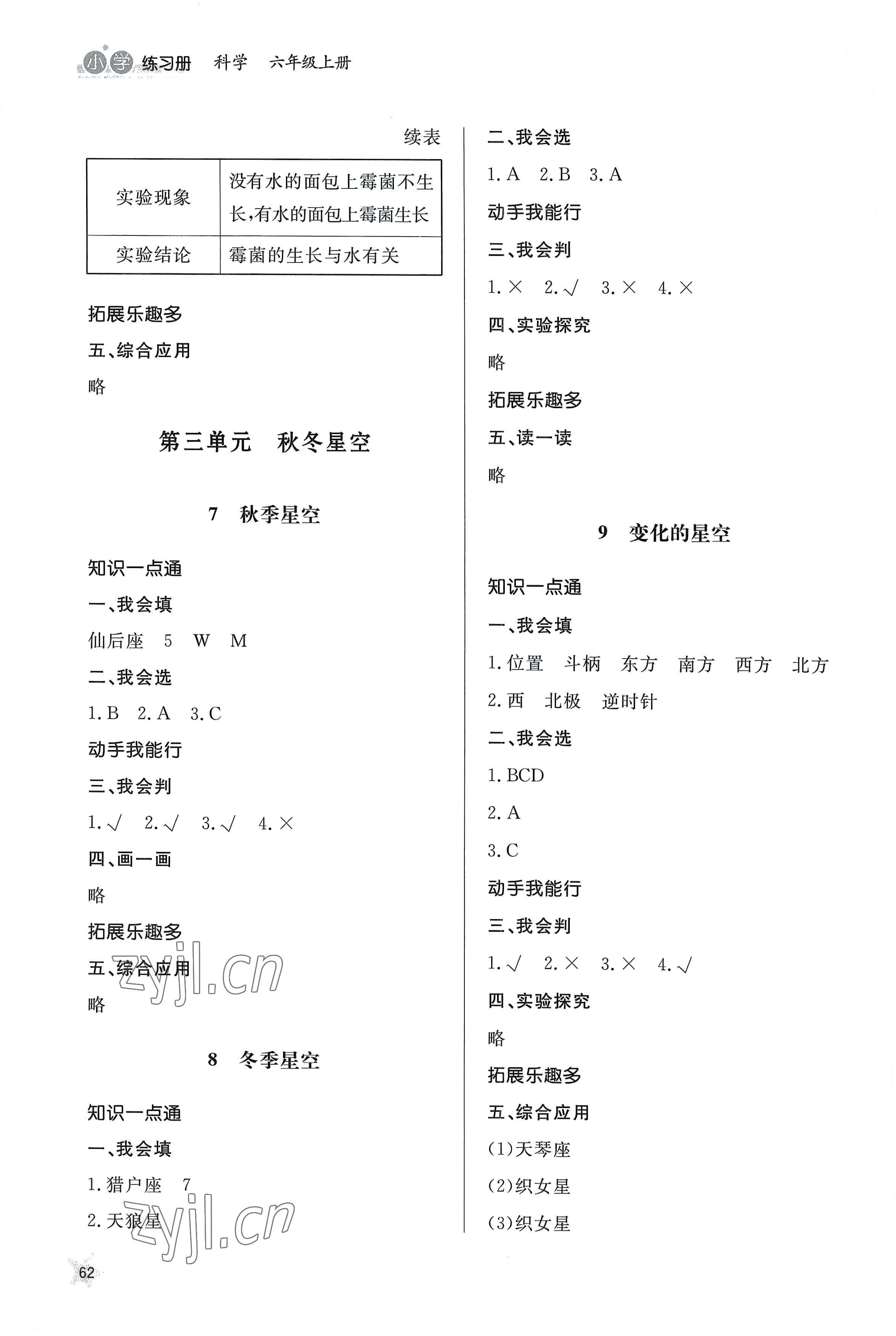 2022年同步練習冊山東人民出版社六年級科學上冊青島版 參考答案第3頁