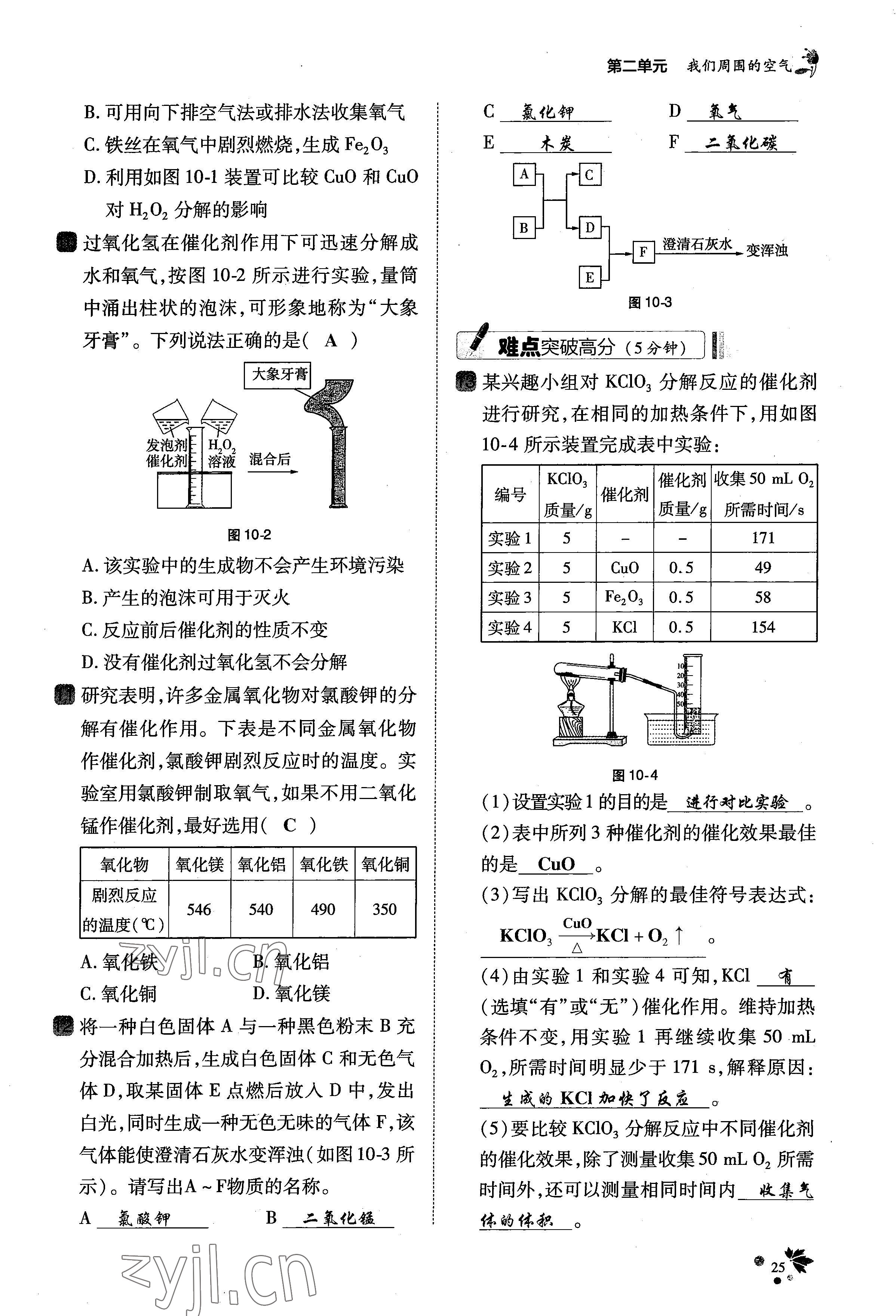 2022年課時(shí)精練九年級化學(xué)上冊人教版 參考答案第54頁