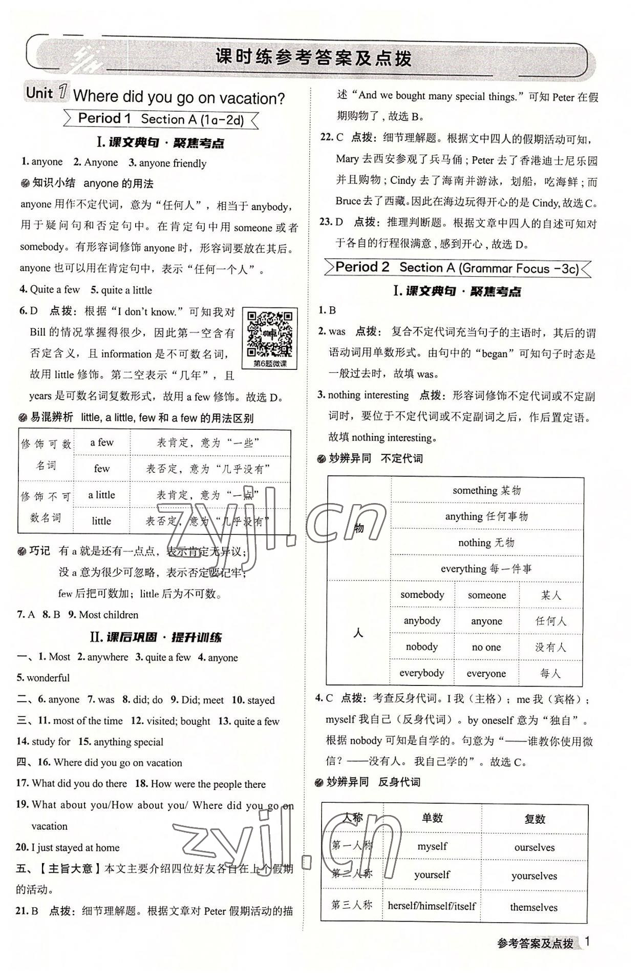 2022年綜合應(yīng)用創(chuàng)新題典中點八年級英語上冊人教版陜西專版 參考答案第1頁