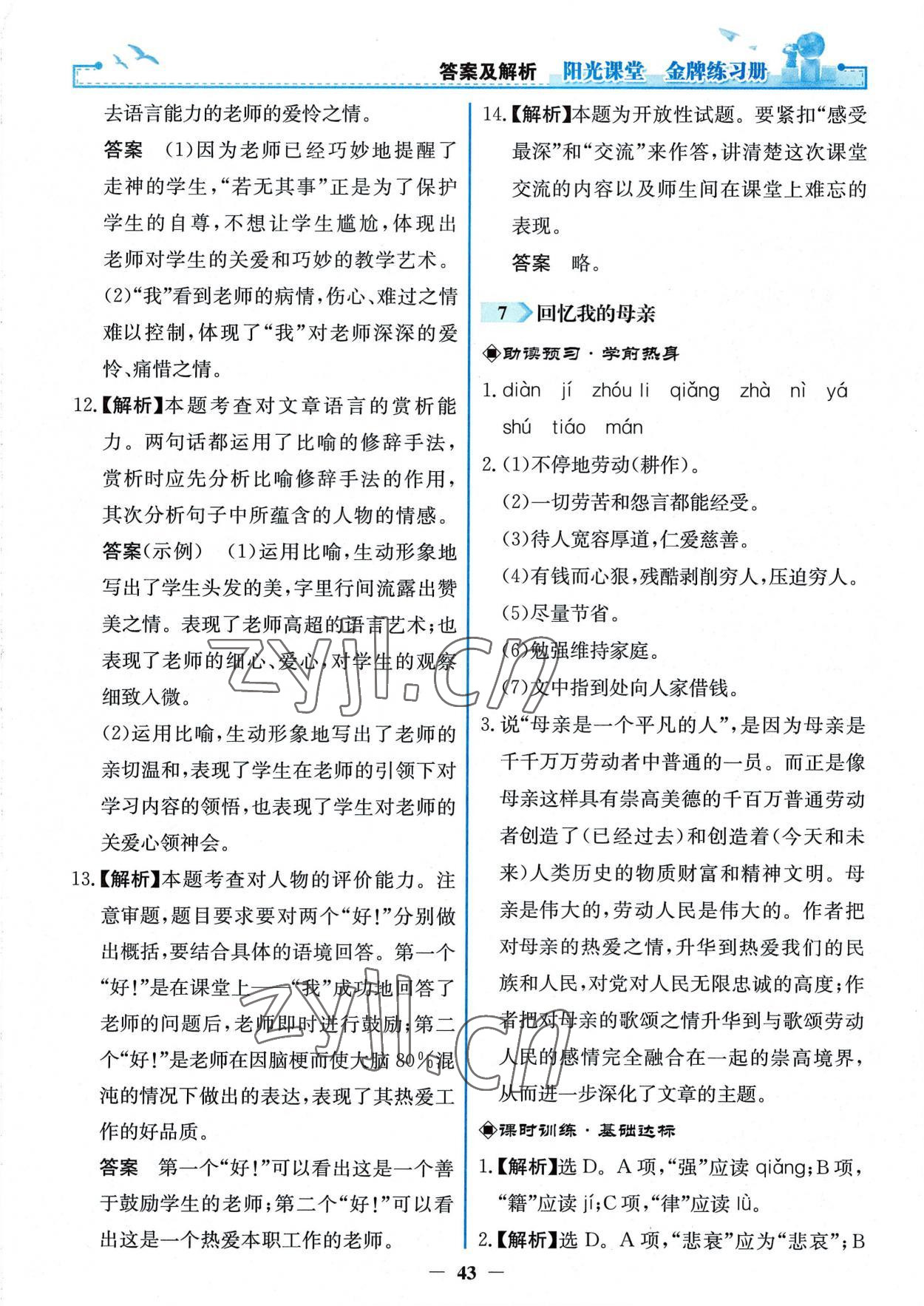 2022年陽光課堂金牌練習(xí)冊八年級(jí)語文上冊人教版 第7頁